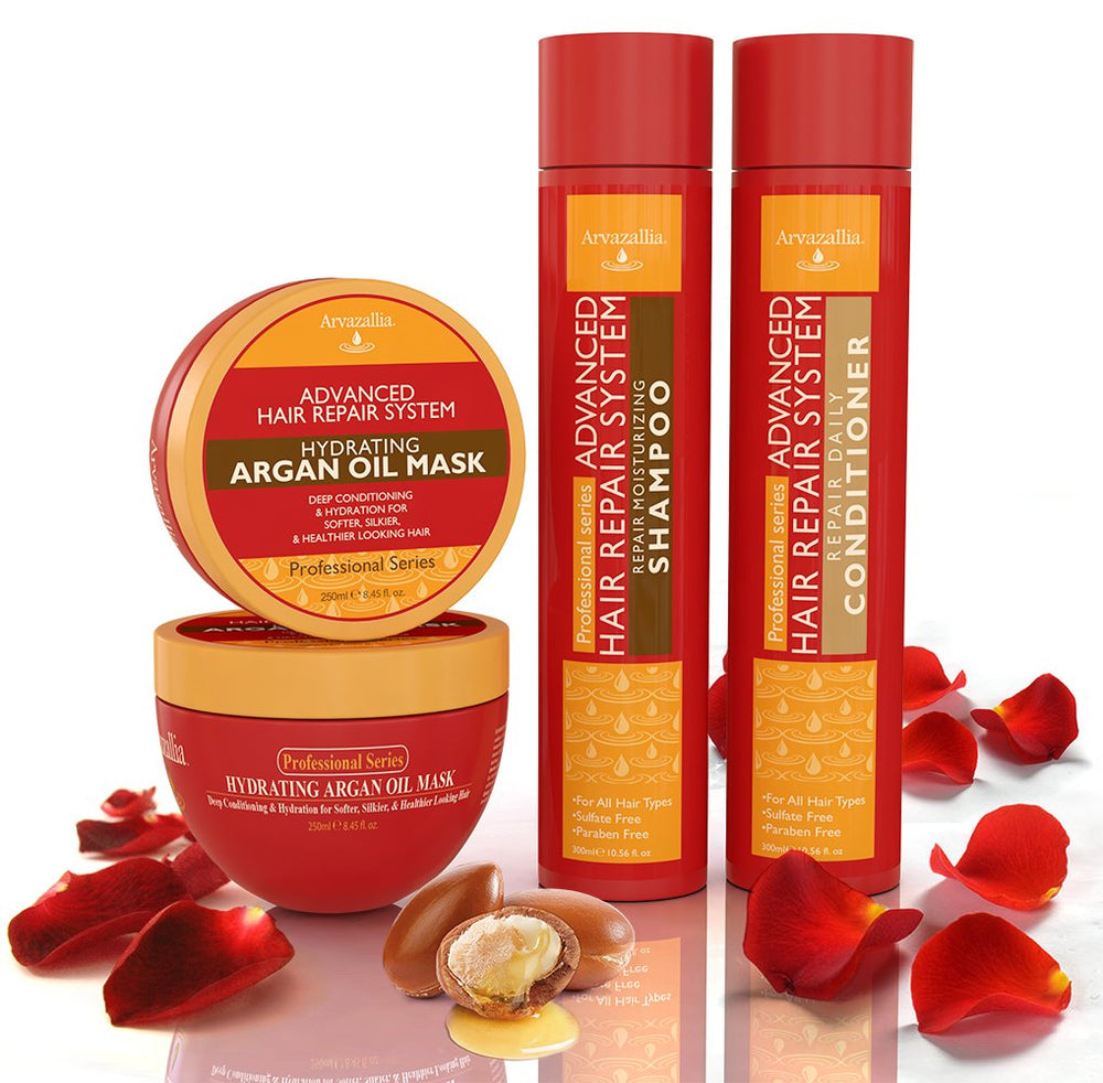 Arvazallia Repair Conditioner tube highlighting moisture restoration for dry strands.