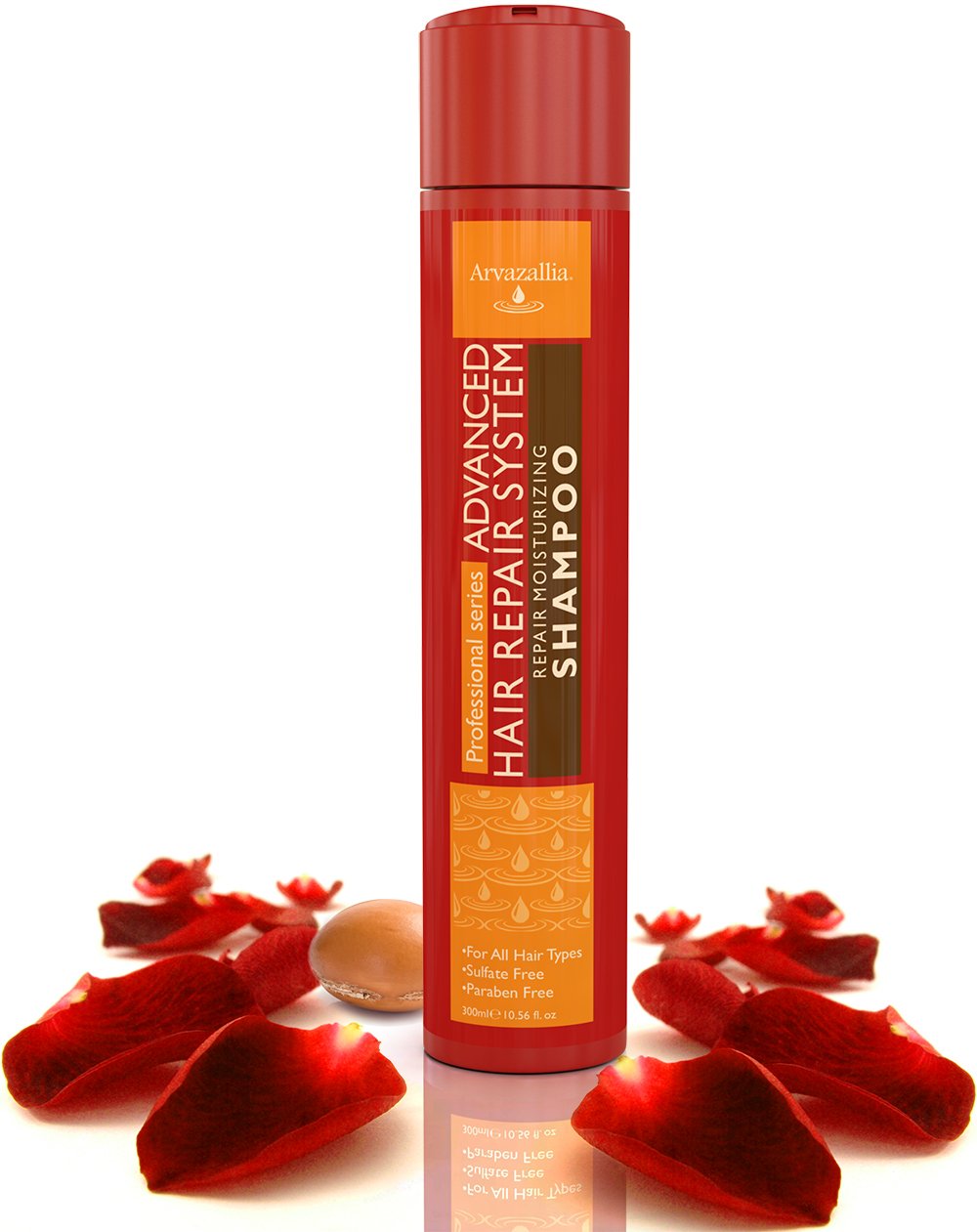 Arvazallia Advanced Hair Repair Shampoo packaging shows sulfate-free formula safe for color-treated hair.