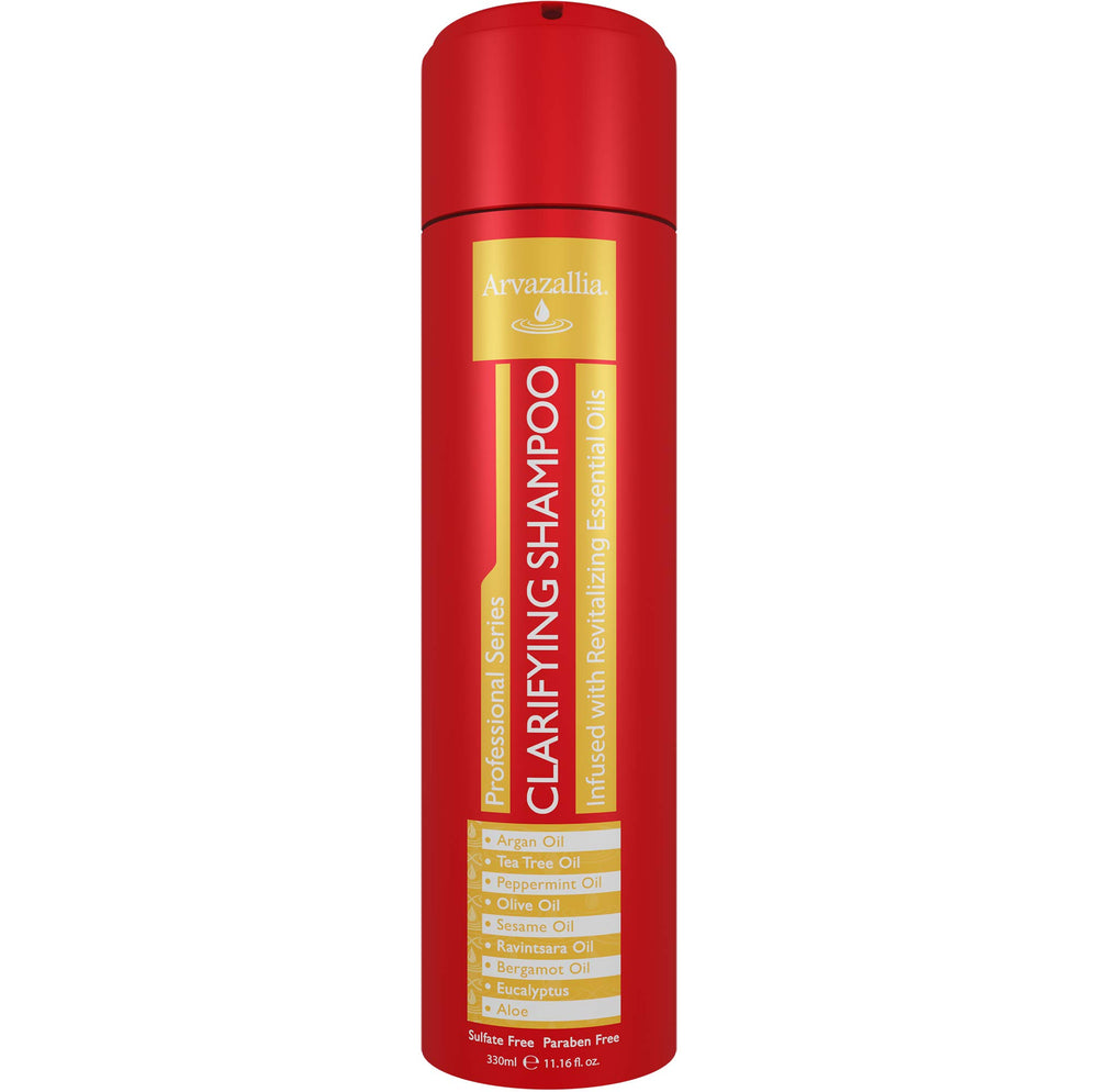 Arvazallia Clarifying Shampoo bottle promotes a deep cleanse.