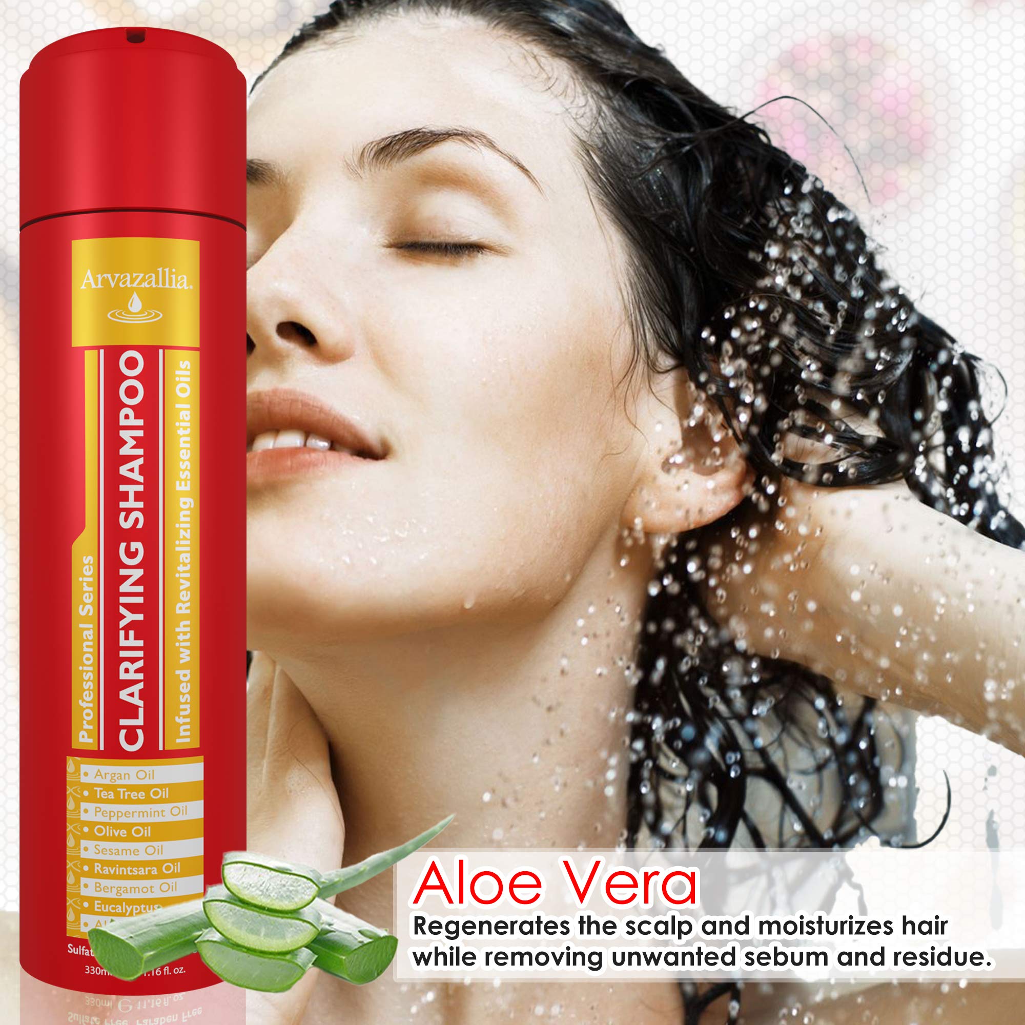 Arvazallia Clarifying Shampoo packaging close-up highlights branding.