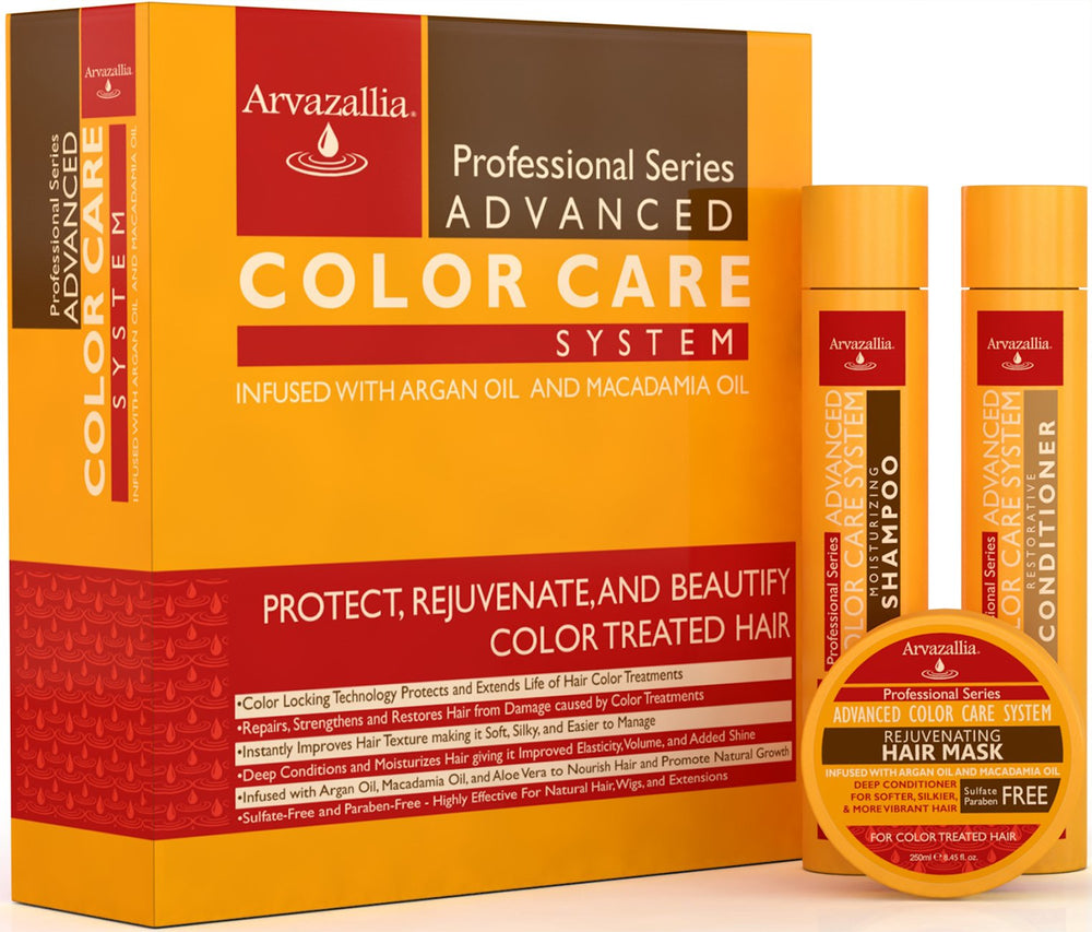 Arvazallia Color Care Shampoo bottle pour protects color and leaves hair silky and manageable.