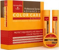 Arvazallia Color Care Shampoo bottle pour protects color and leaves hair silky and manageable.