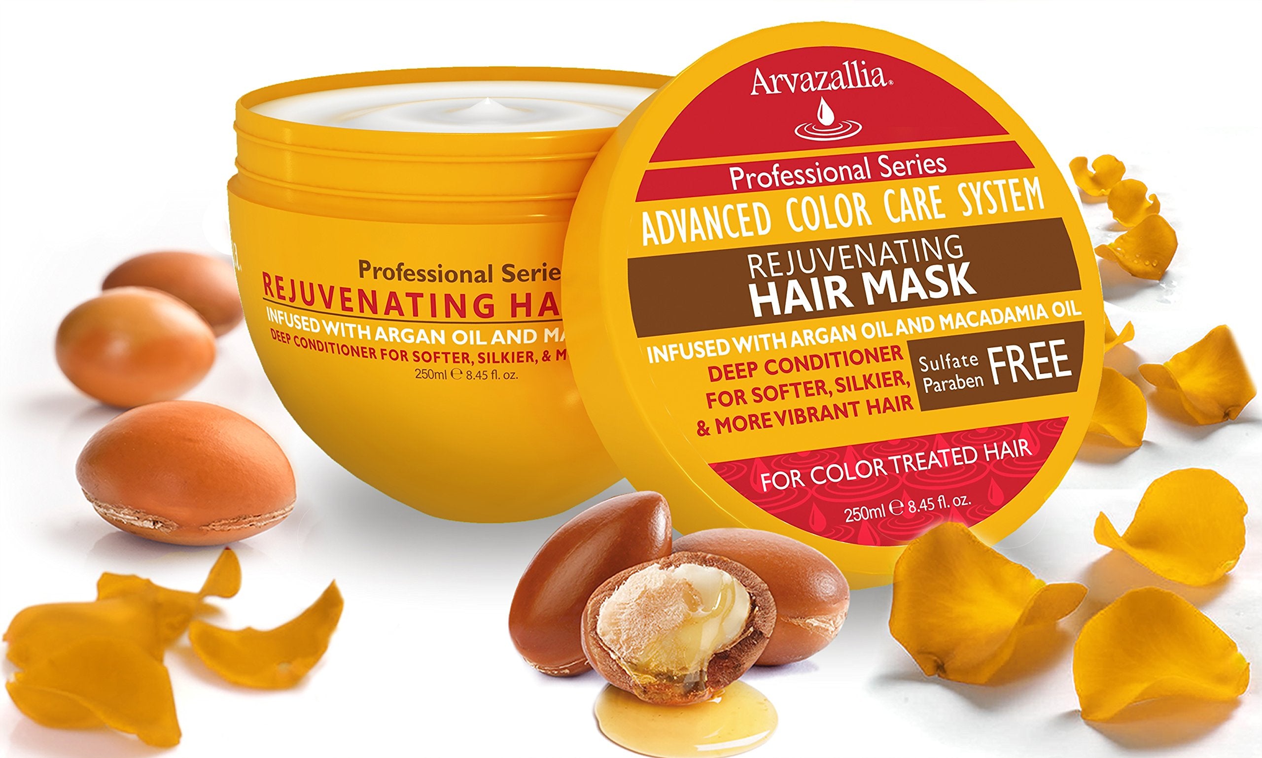 Arvazallia Rejuvenating Hair Mask with argan oil glow enhances color and shine.