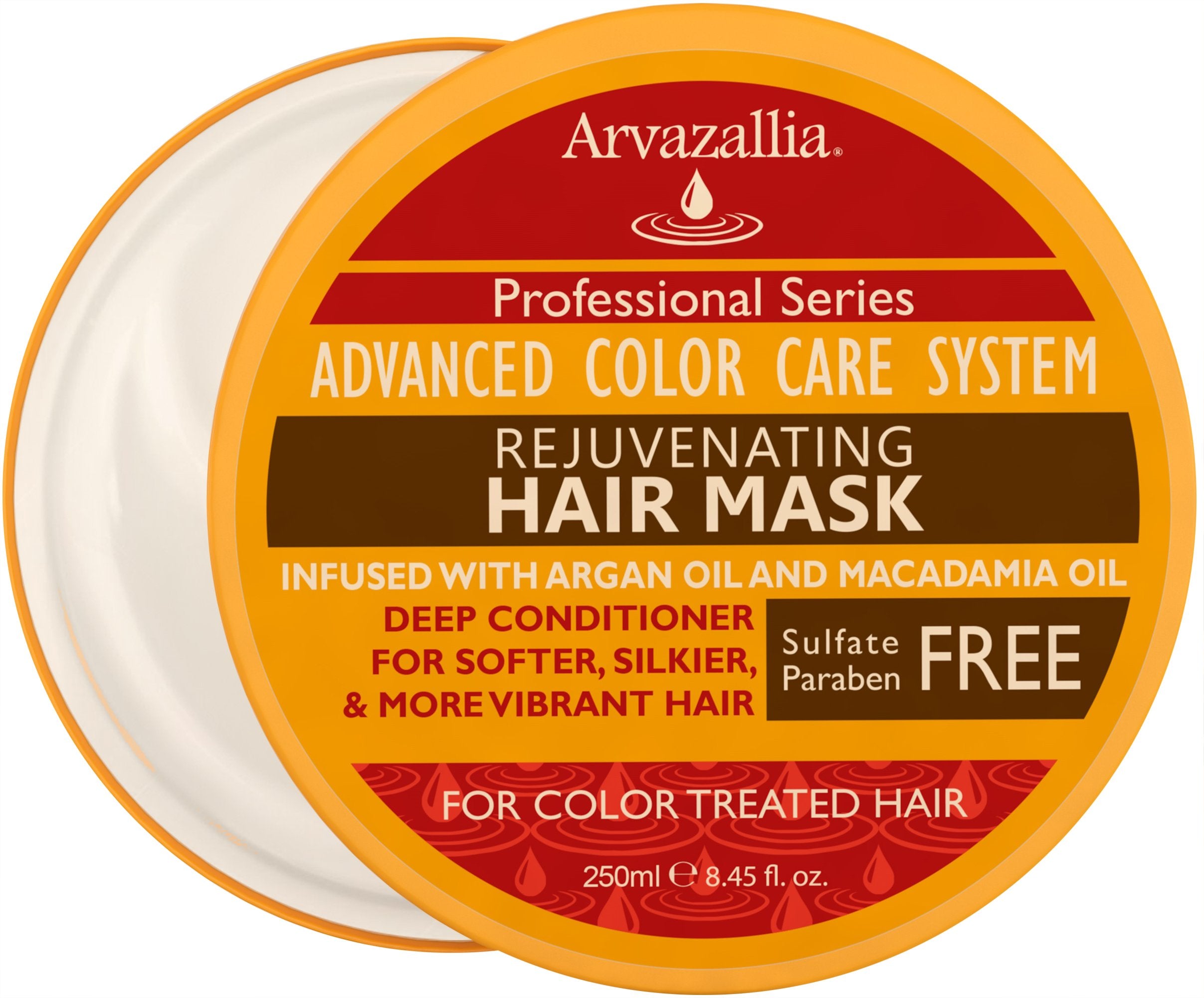 Arvazallia Rejuvenating Hair Mask bottle pour for silky, easy-to-manage color-treated hair.