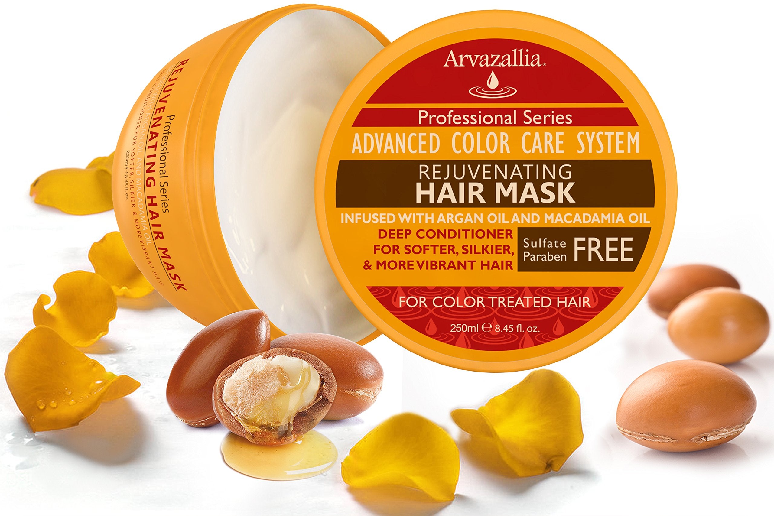 Arvazallia Rejuvenating Hair Mask macadamia oil nourishes strands for healthier feel.