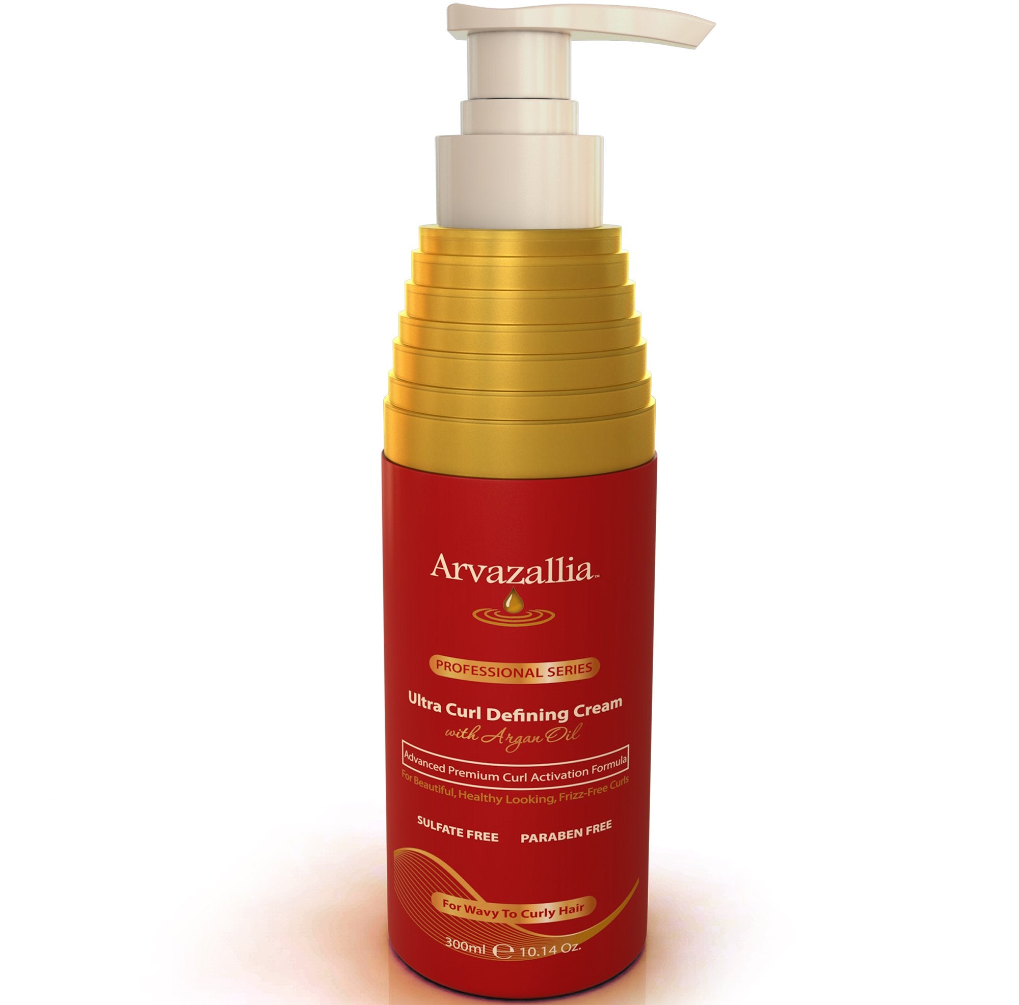 Arvazallia Ultra Curl Cream bottle pour showing easy application for defined waves.