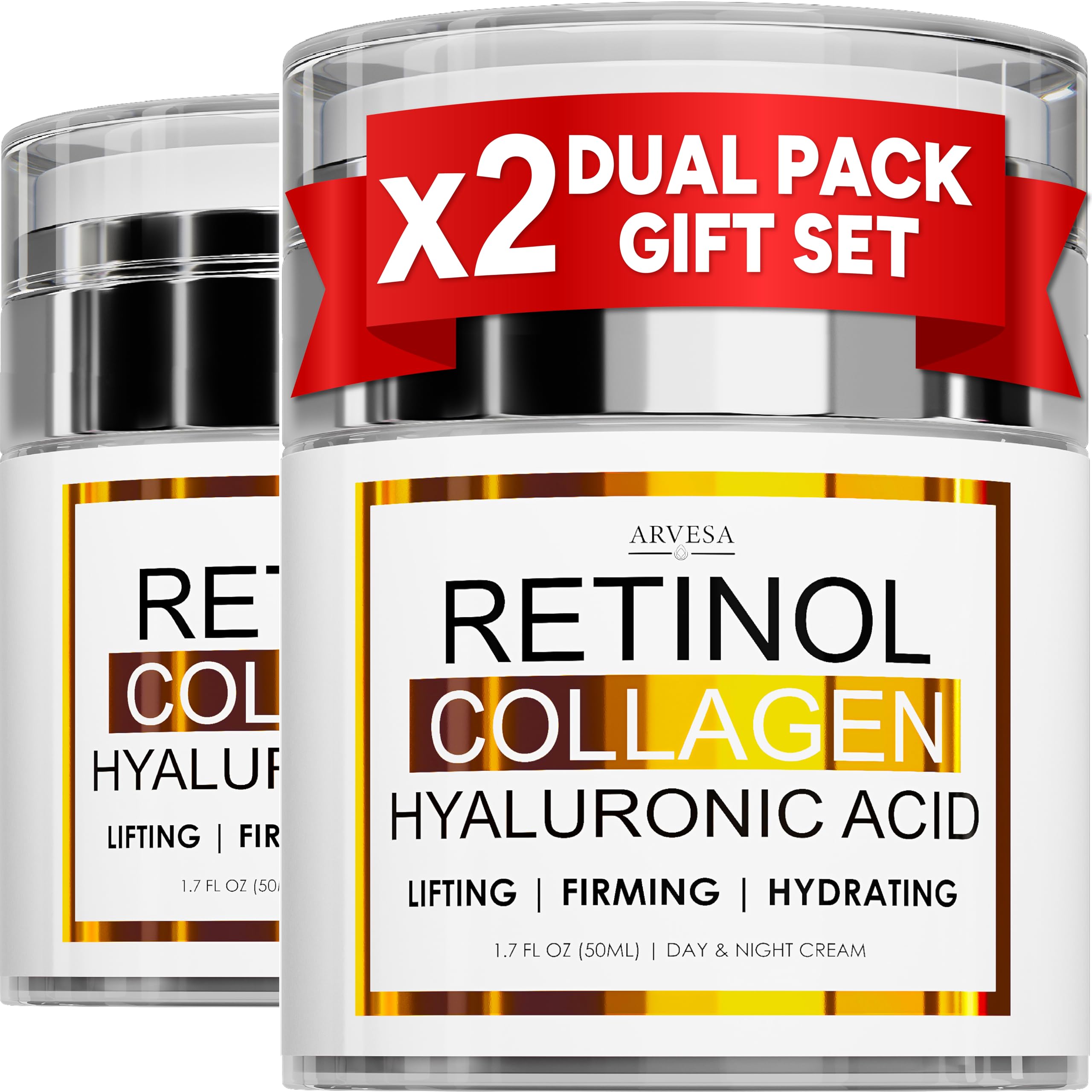 Arvesa Retinol Cream two-pack bottle pump for easy daily use.