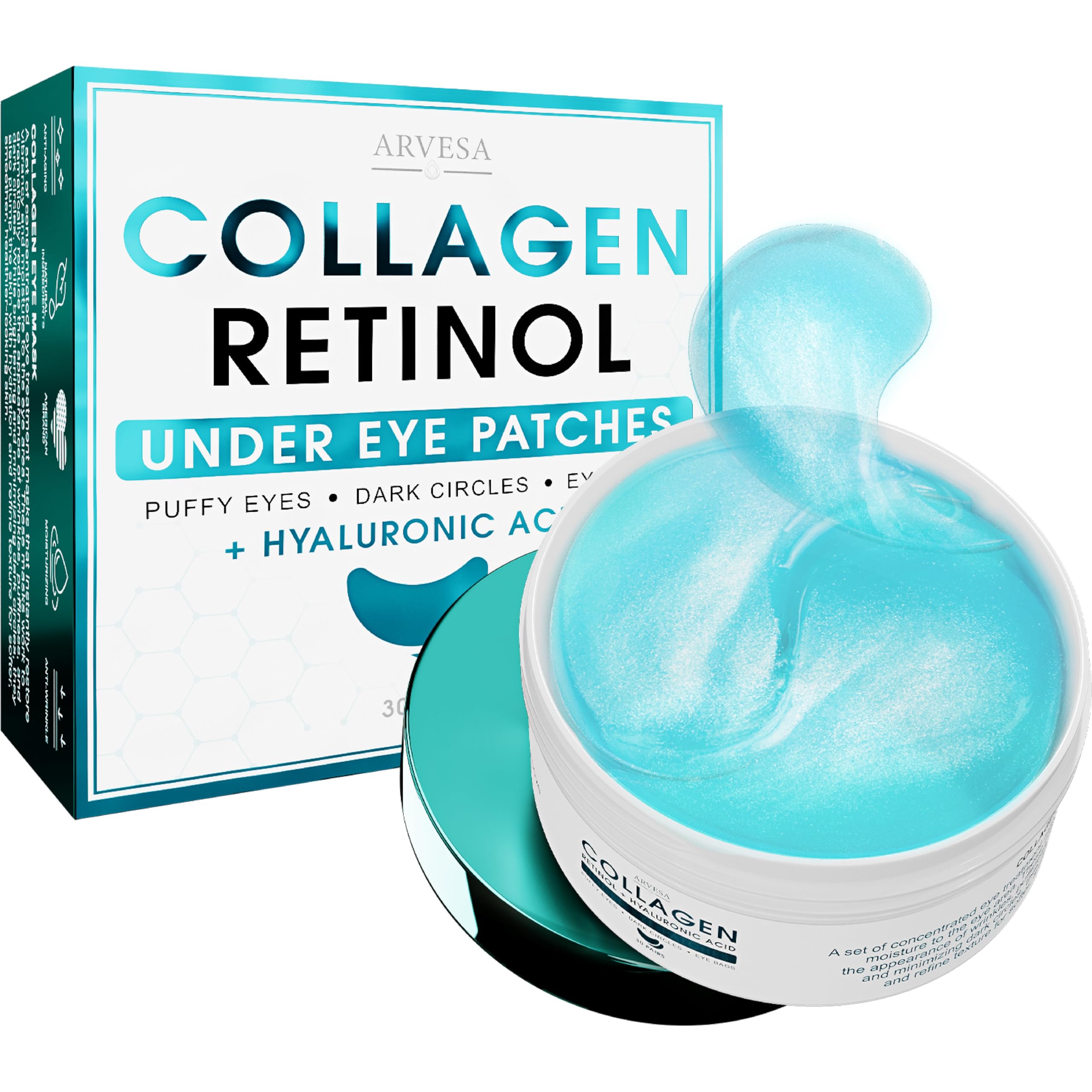 Arvesa under-eye patches for puffy eyes provide cooling, de-puffing relief.