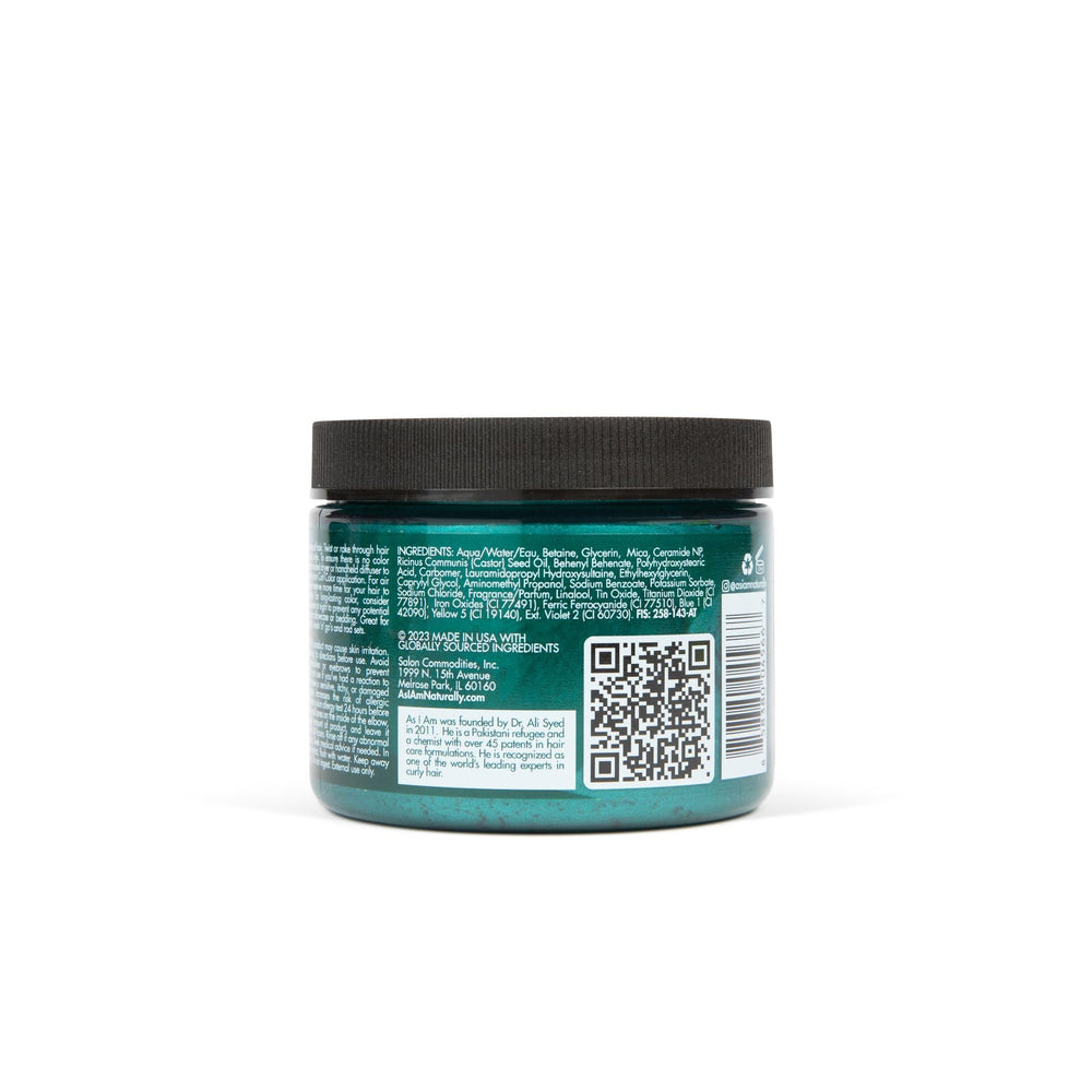 As I Am Curl Color Dark Teal defining curls with medium hold and no flaking.