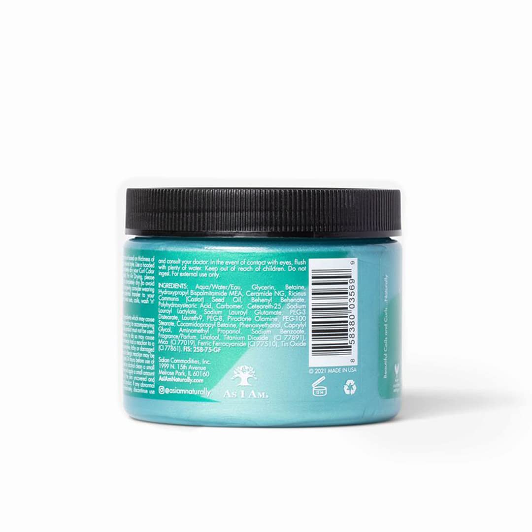 As I Am Curl Color Minty Mermaid application on strands demonstrates even coverage.