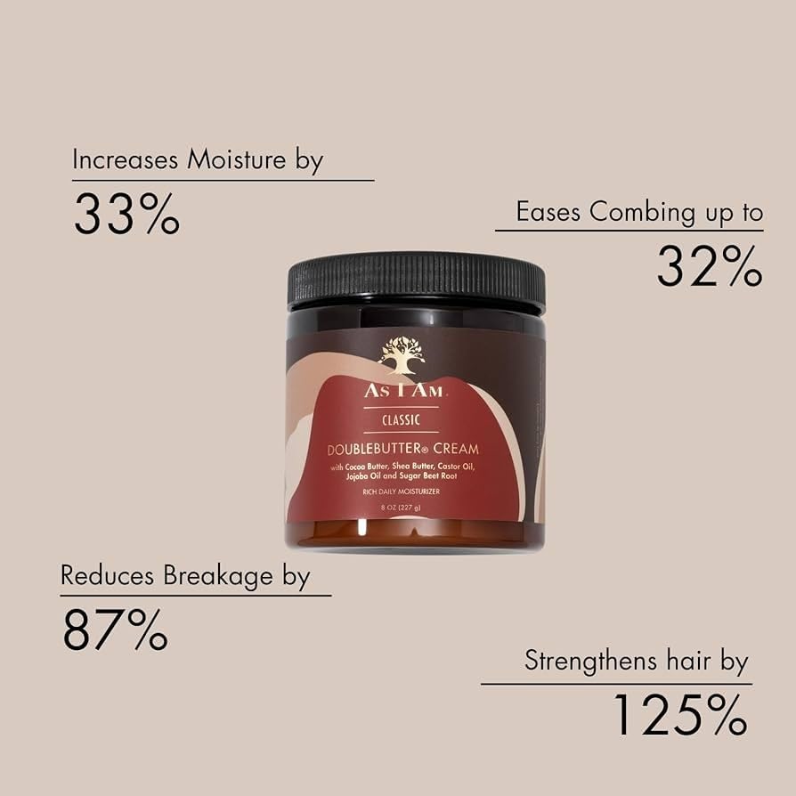As I Am Double Butter Cream packaging emphasizes easy storage and care.