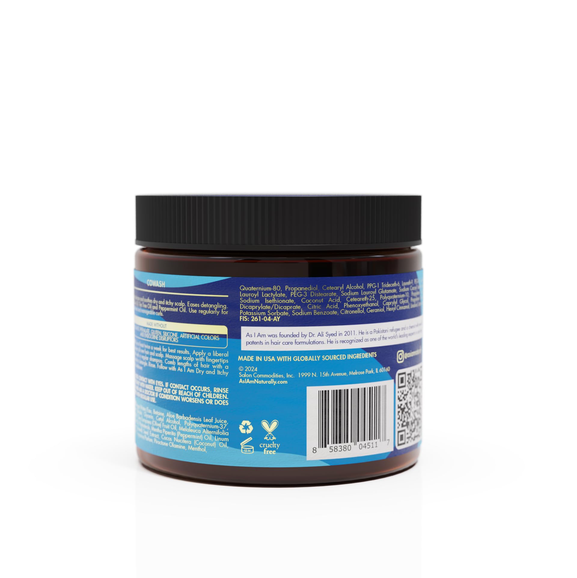 As I Am Dry and Itchy Scalp Cowash label closeup showing product name and gentle cleansing formula
