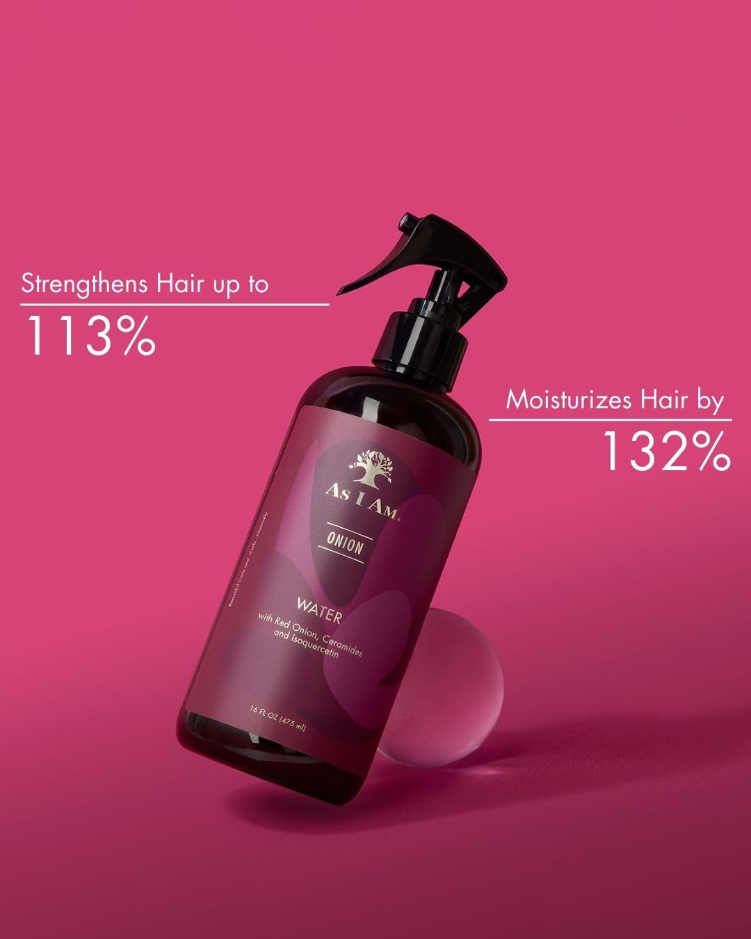 As I Am Onion Water application on hair eases detangling and refreshes styles.