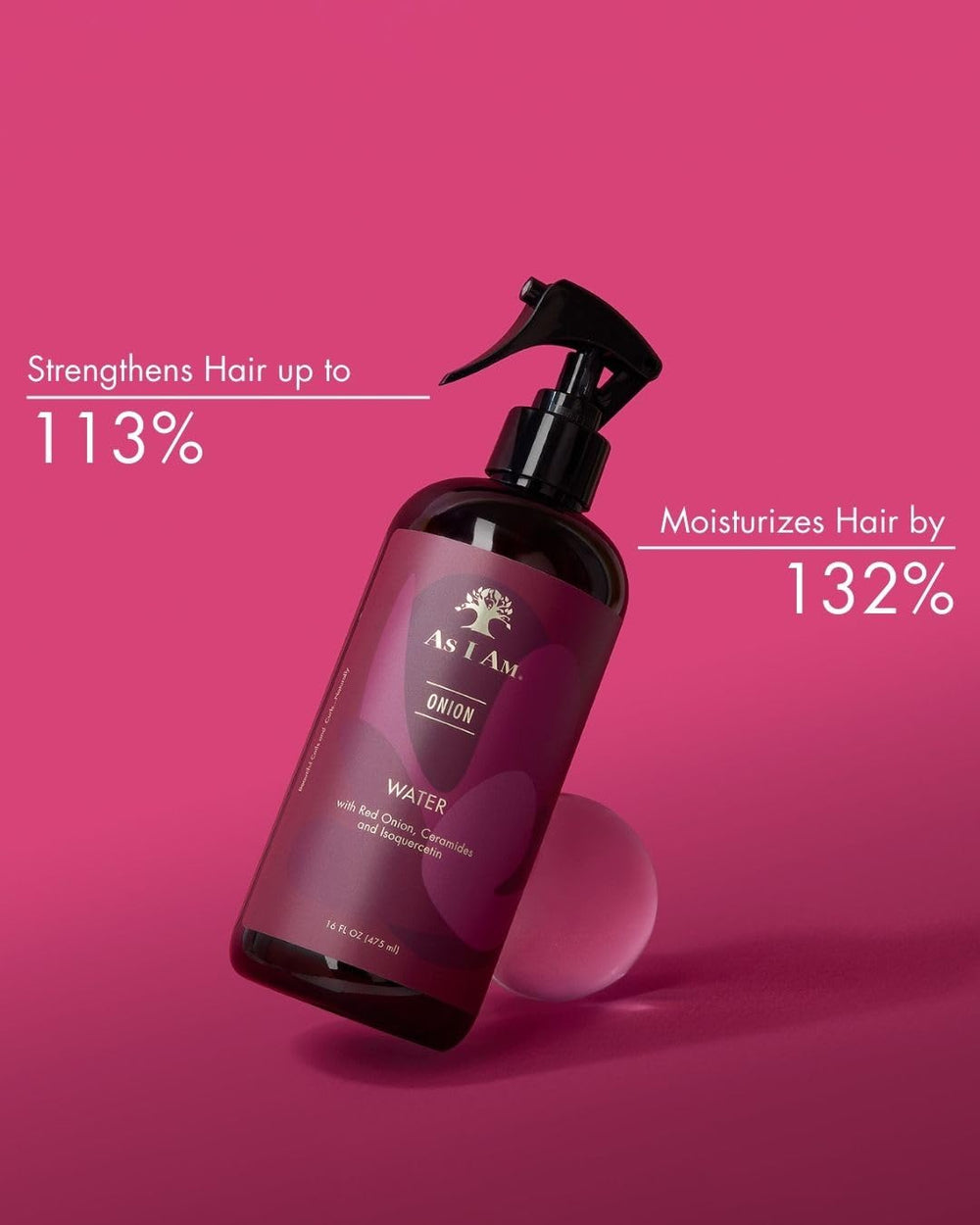 As I Am Onion Water application on hair eases detangling and refreshes styles.