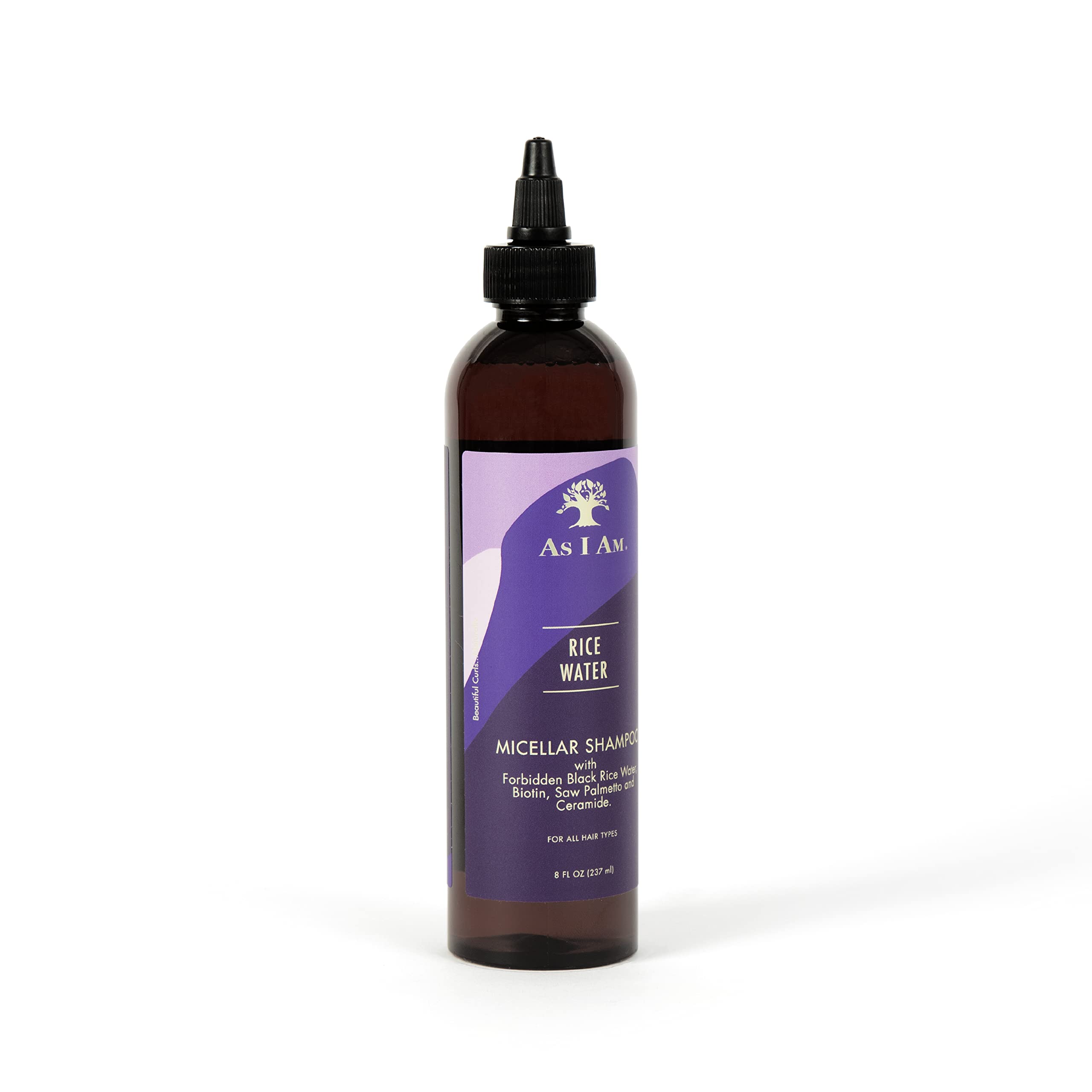As I Am Rice Water Shampoo with Forbidden Black Rice highlights nourishing ingredients.
