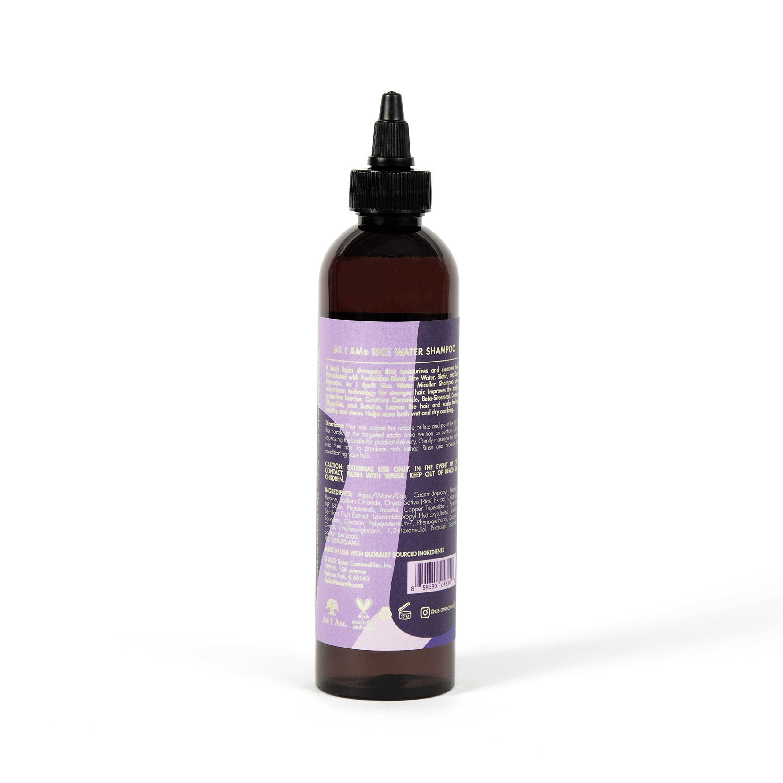 As I Am Rice Water Shampoo micellar action lifting buildup while preserving oils.