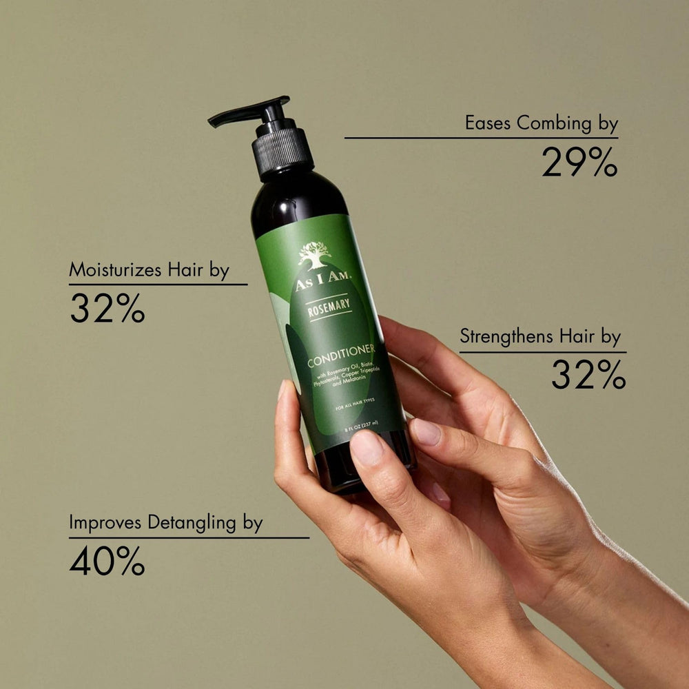 As I Am Rosemary Conditioner 8 oz label closeup shows ingredients for informed choice.