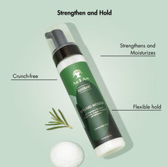 As I Am Rosemary Styling Mousse close-up highlighting fragrance and shine.