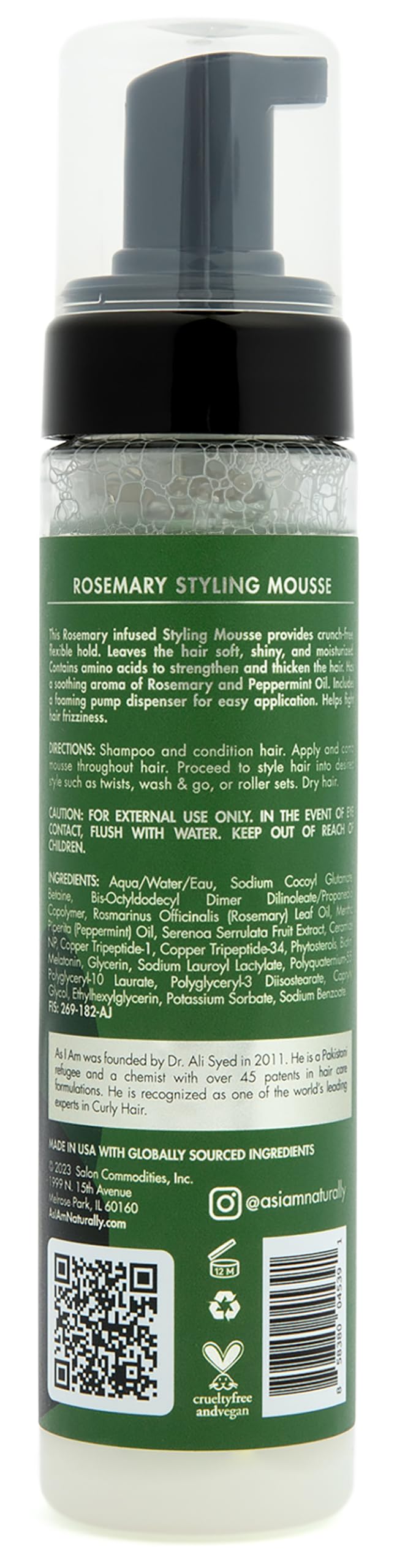 As I Am Rosemary Styling Mousse packaging shows the 8 oz bottle for easy styling.