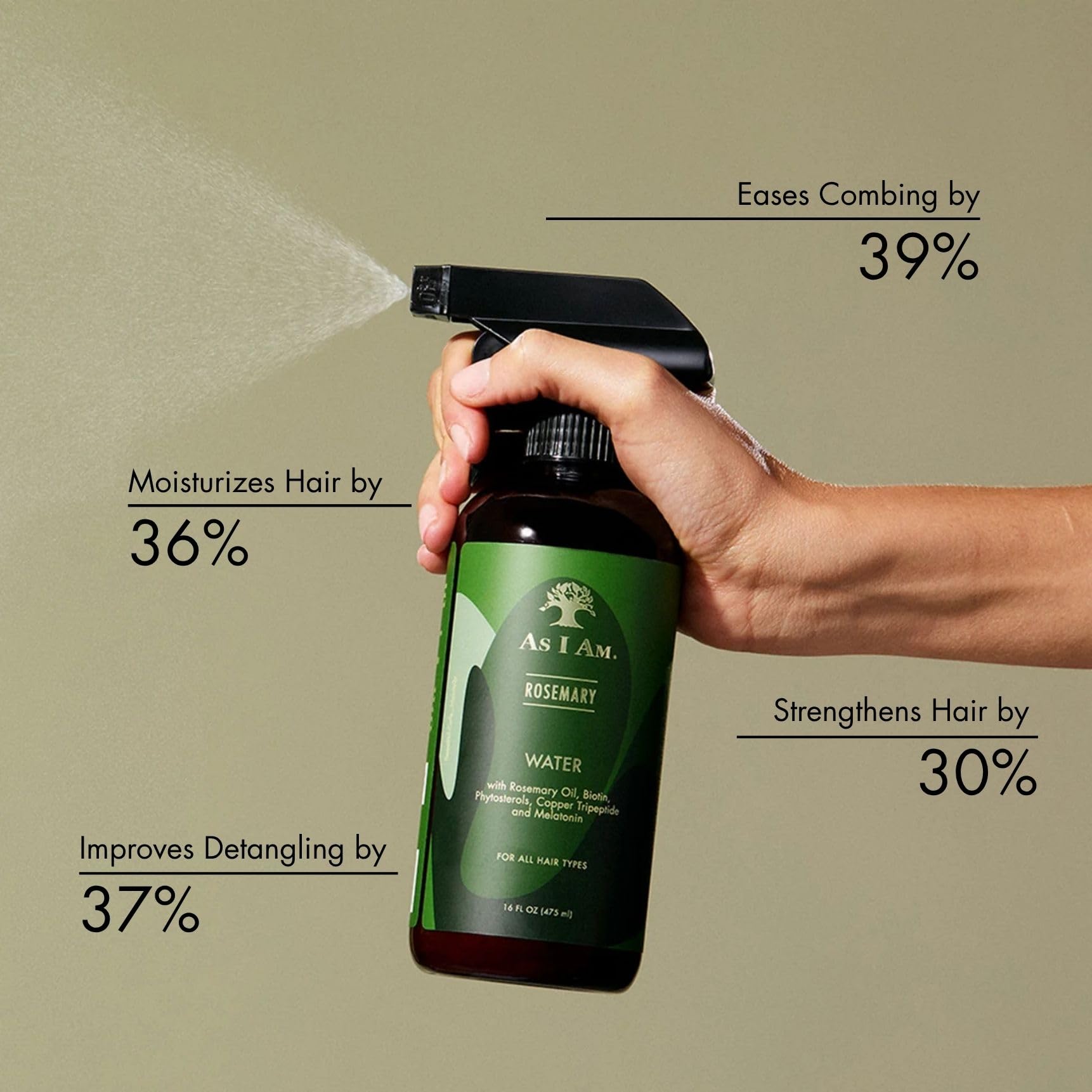 As I Am Rosemary Water application in hands promotes even distribution and soothing aroma