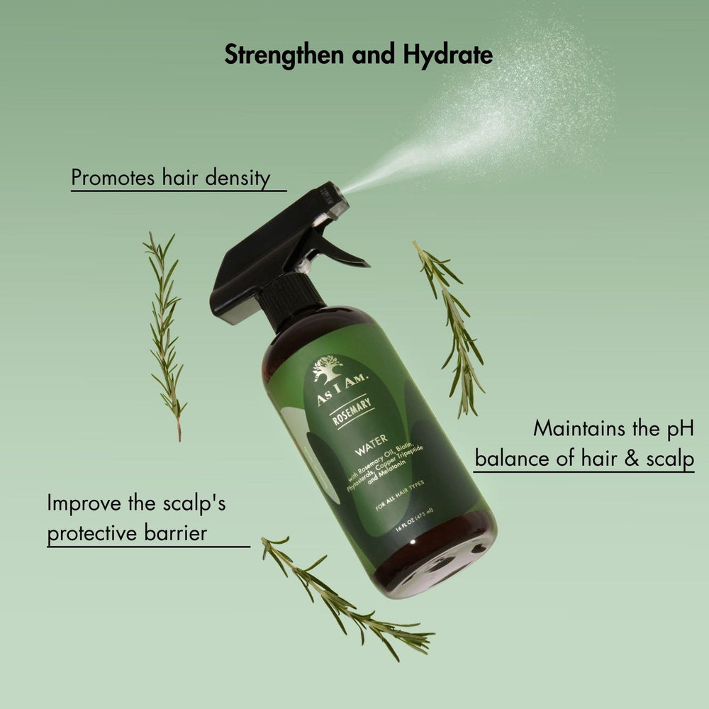 As I Am Rosemary Water bottle closeup highlights natural plant based ingredients