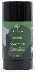 As I Am Rosemary Wax Stick bottle close-up showing flexible hold for styling