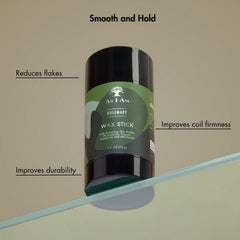 As I Am Rosemary Wax Stick in hand demonstrating flexible hold for versatile styling