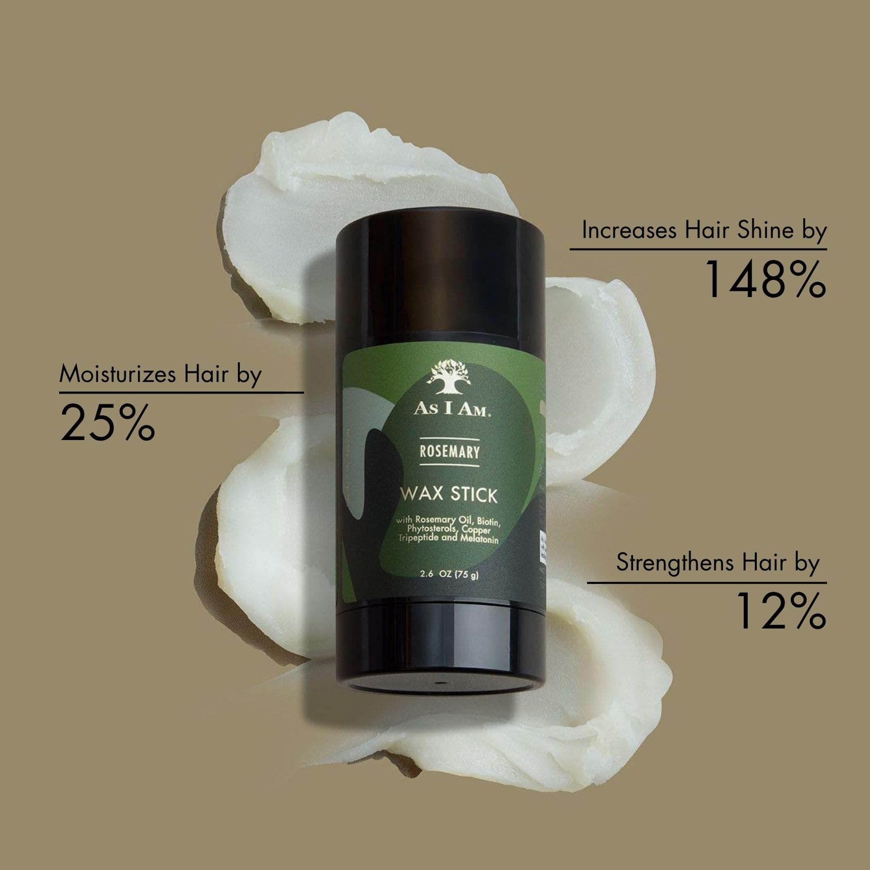 As I Am Rosemary Wax Stick label view highlighting ingredients for styling