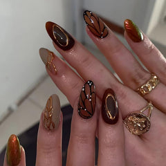 ASABITE brown almond press-on nails box set for at-home nail art convenience.