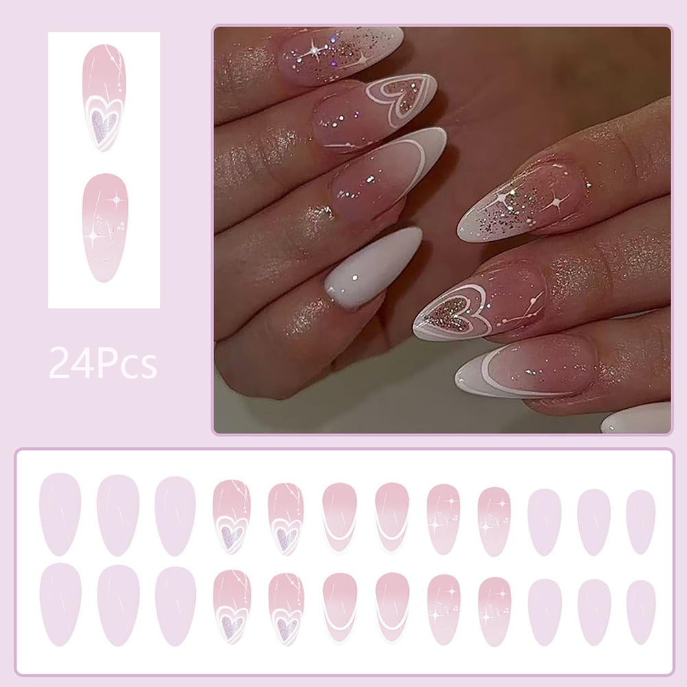 ASABITE pink and white glitter nails for chic daily wear.