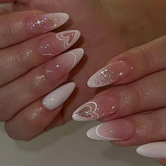 ASABITE Valentine's heart glitter almond nails for easy at-home manicures.