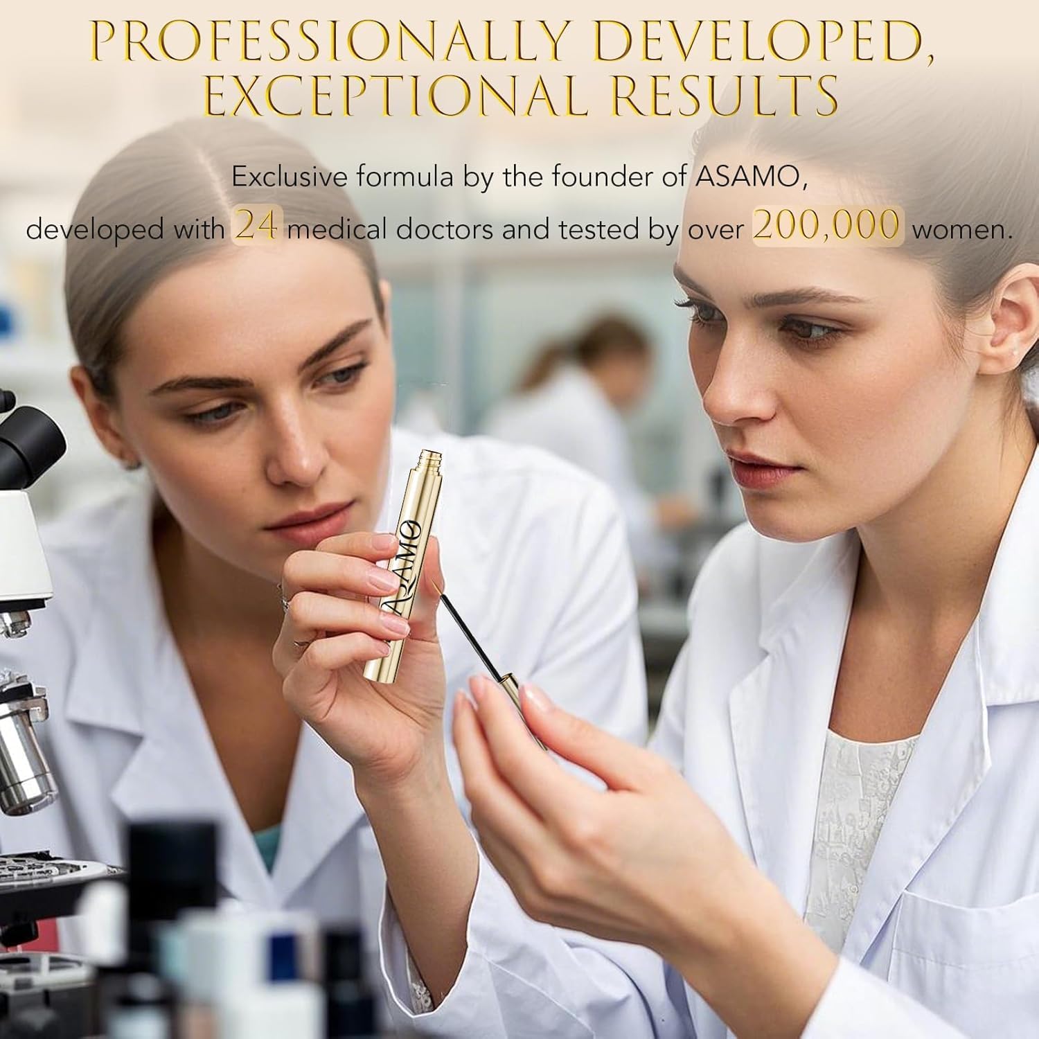 ASAMO eyelash serum ingredients illustration highlighting plant extracts