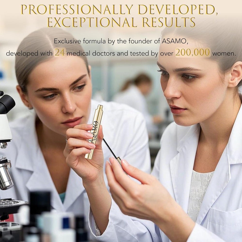 ASAMO eyelash serum ingredients illustration highlighting plant extracts