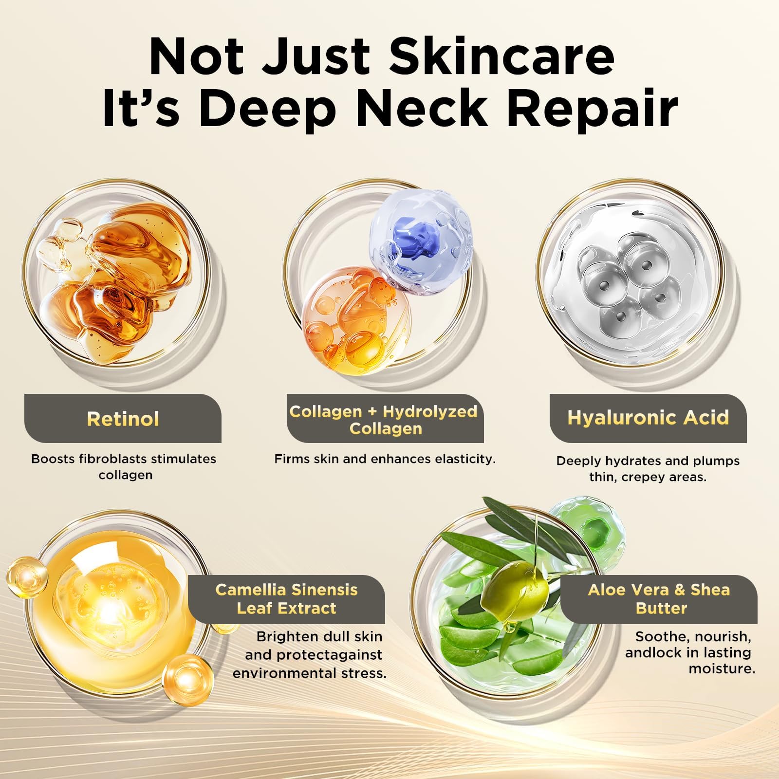 ASAMO neck cream application closeup shows smooth texture.