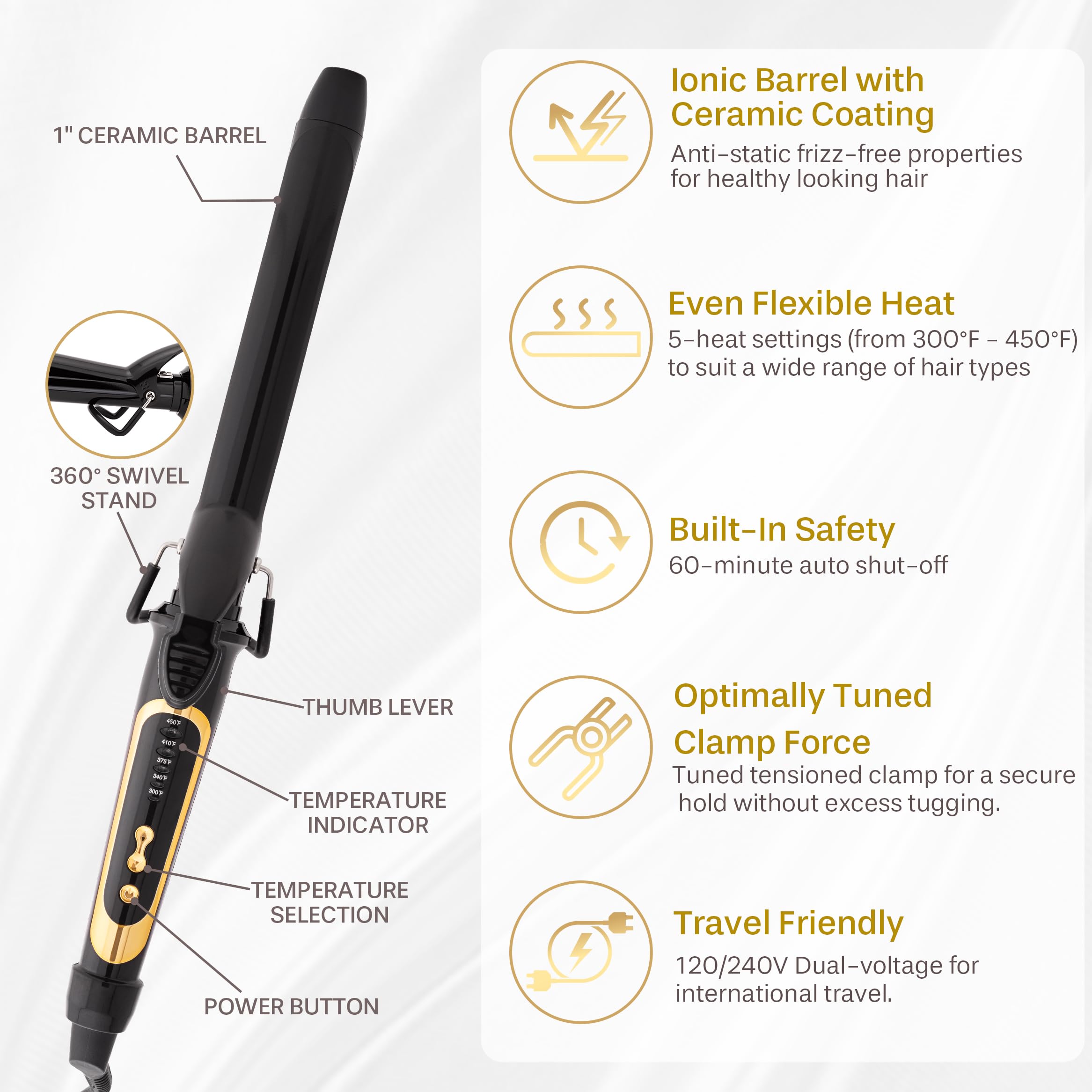 Asani hair wand heated to 450°F for long-lasting style