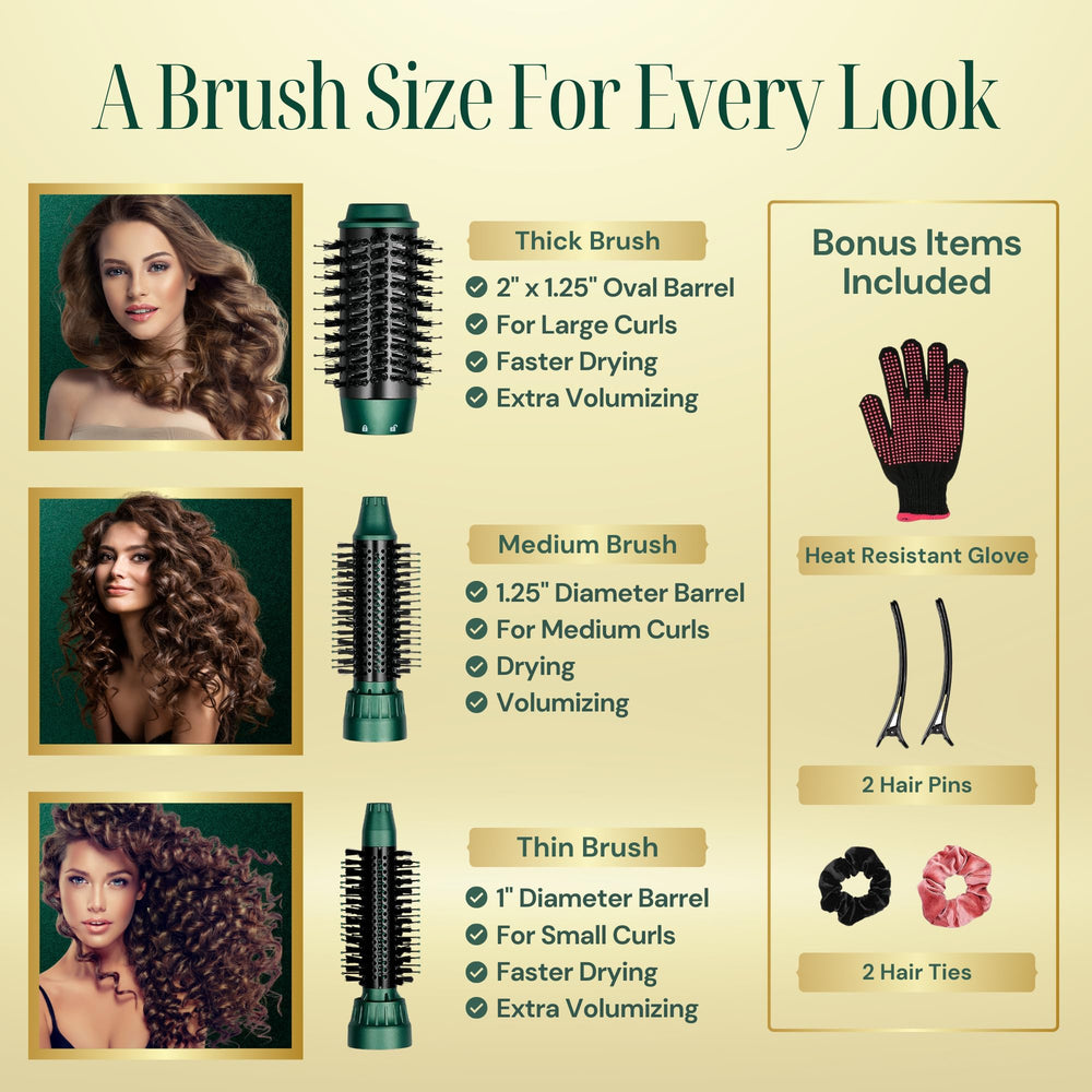 Oval barrel design smooths hair while boosting volume.