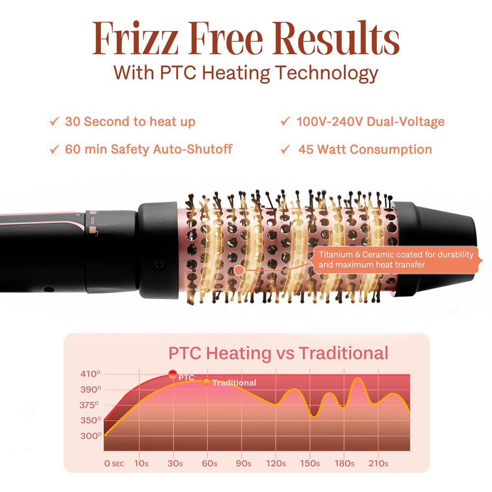 Asani long heated bristles guide hair for easy wrapping.