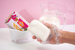 Six-pack ASANTEE packaging highlights premium rice milk soap for everyday use.