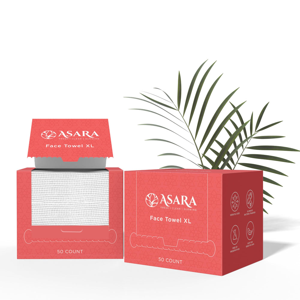 Asara XL face towel wipes for quick cleansing and makeup removal on the go.