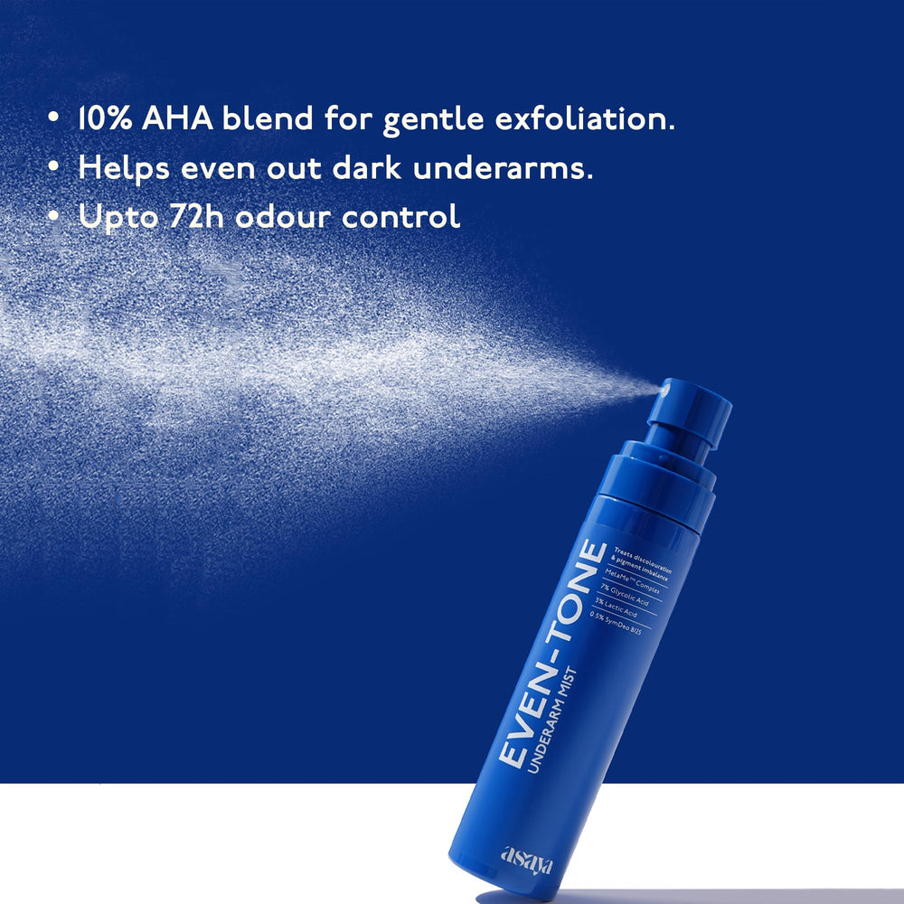Asaya Even Tone Mist applying underarm for neutralized tone and texture.