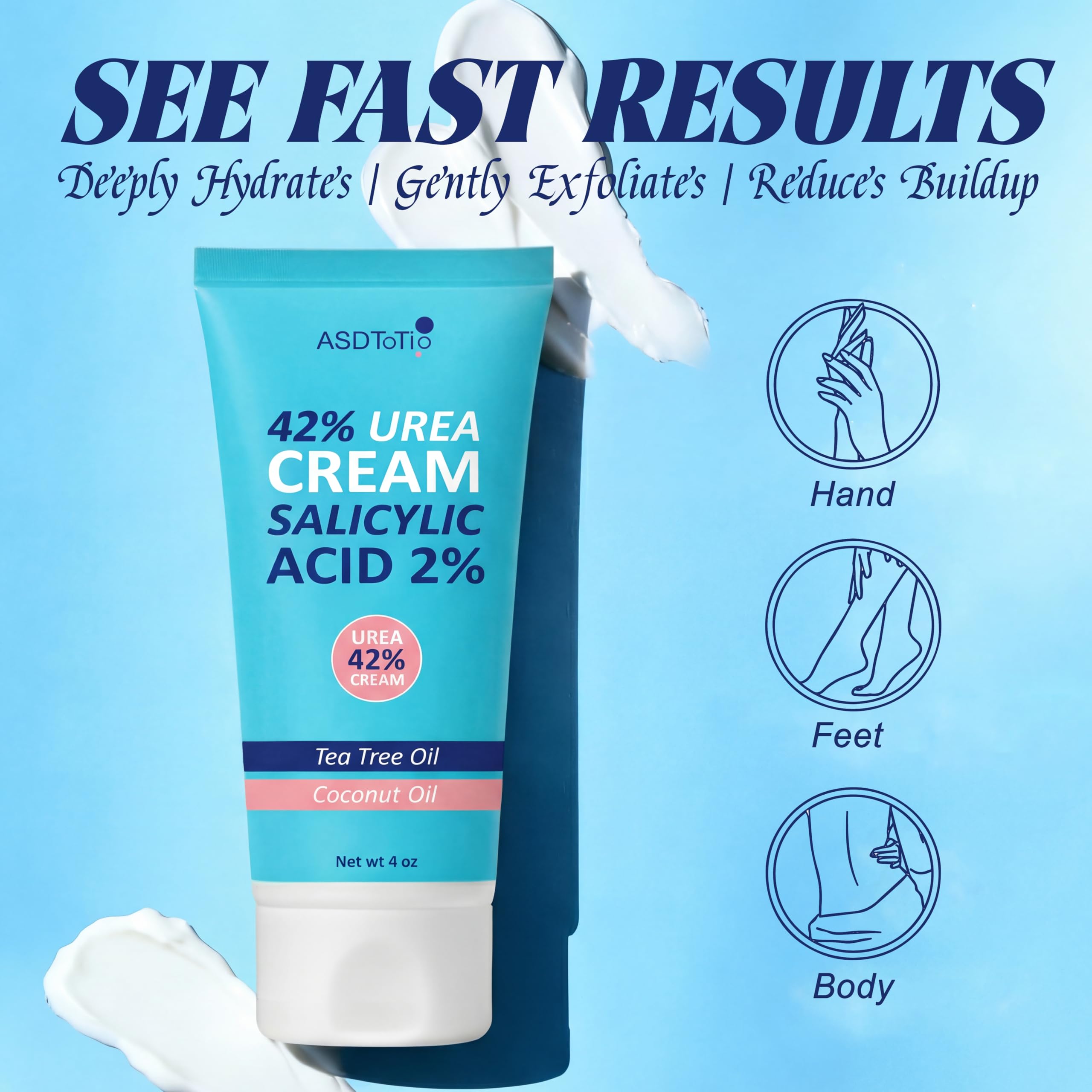 ASDToTio 42% cream smoothing a dry heel for relief