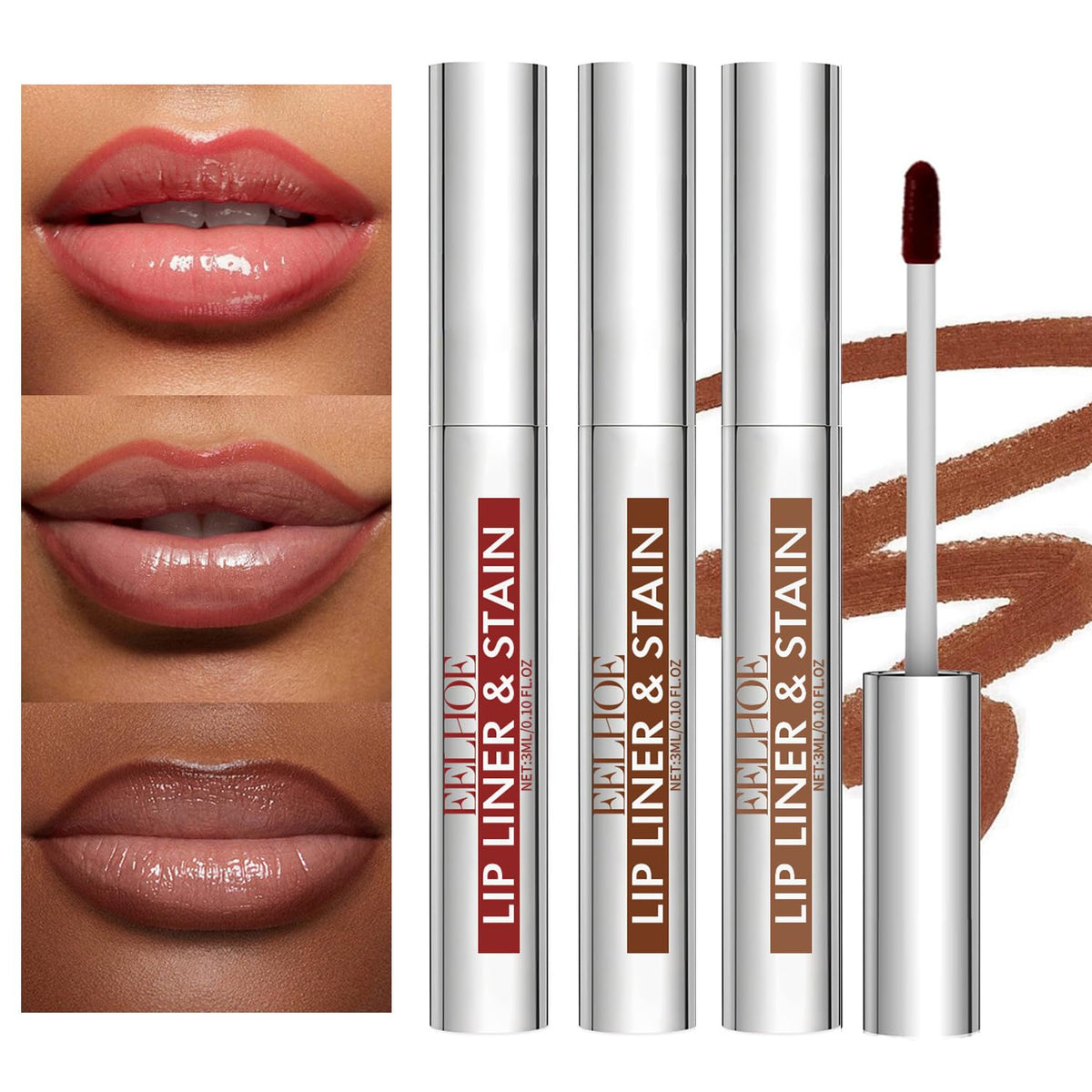 Aseawave 3pc peel-off lip liner packaging shows the color trio for daily looks