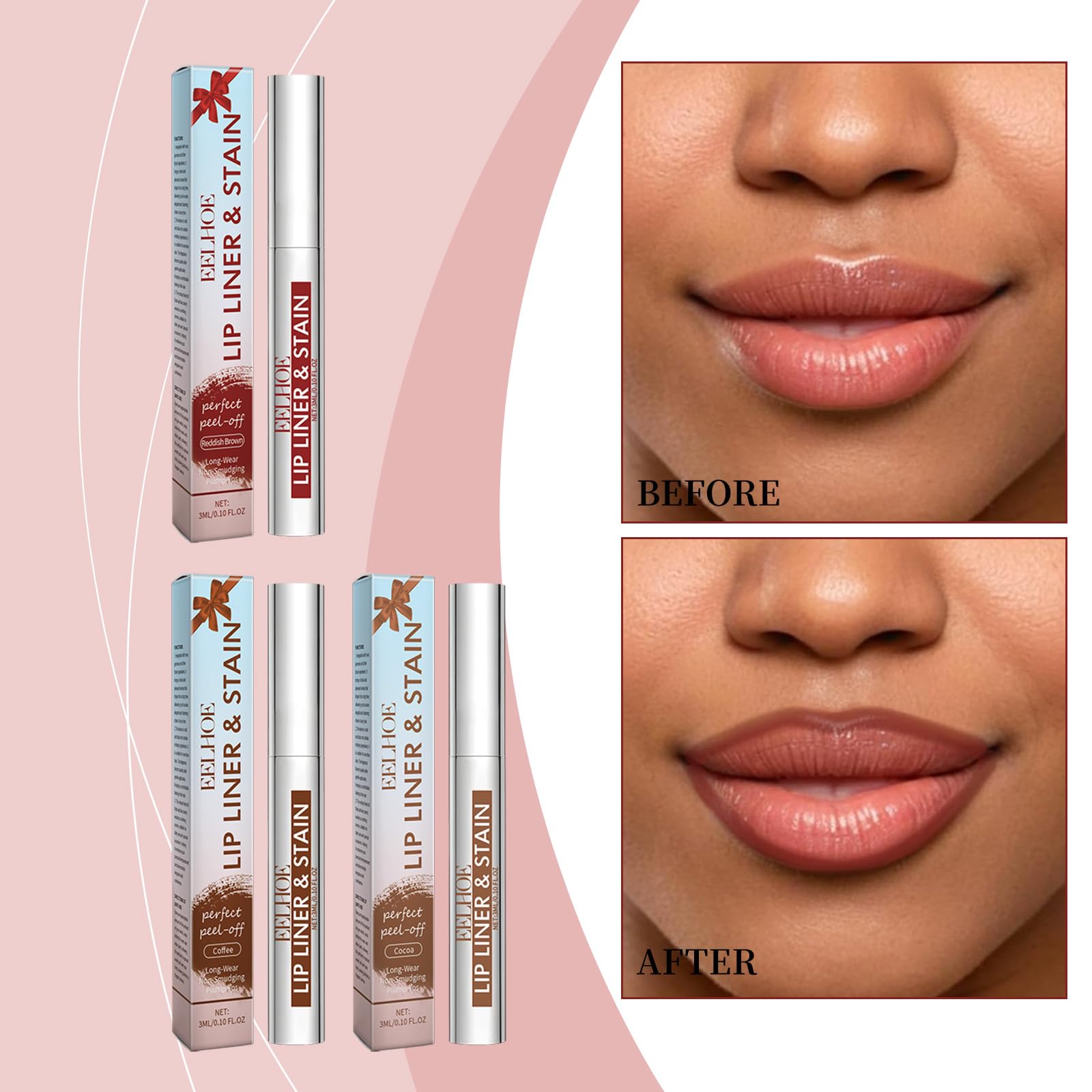 Aseawave 3pc peel-off lip liner swatches Chestnut Nude Brown for quick color reference