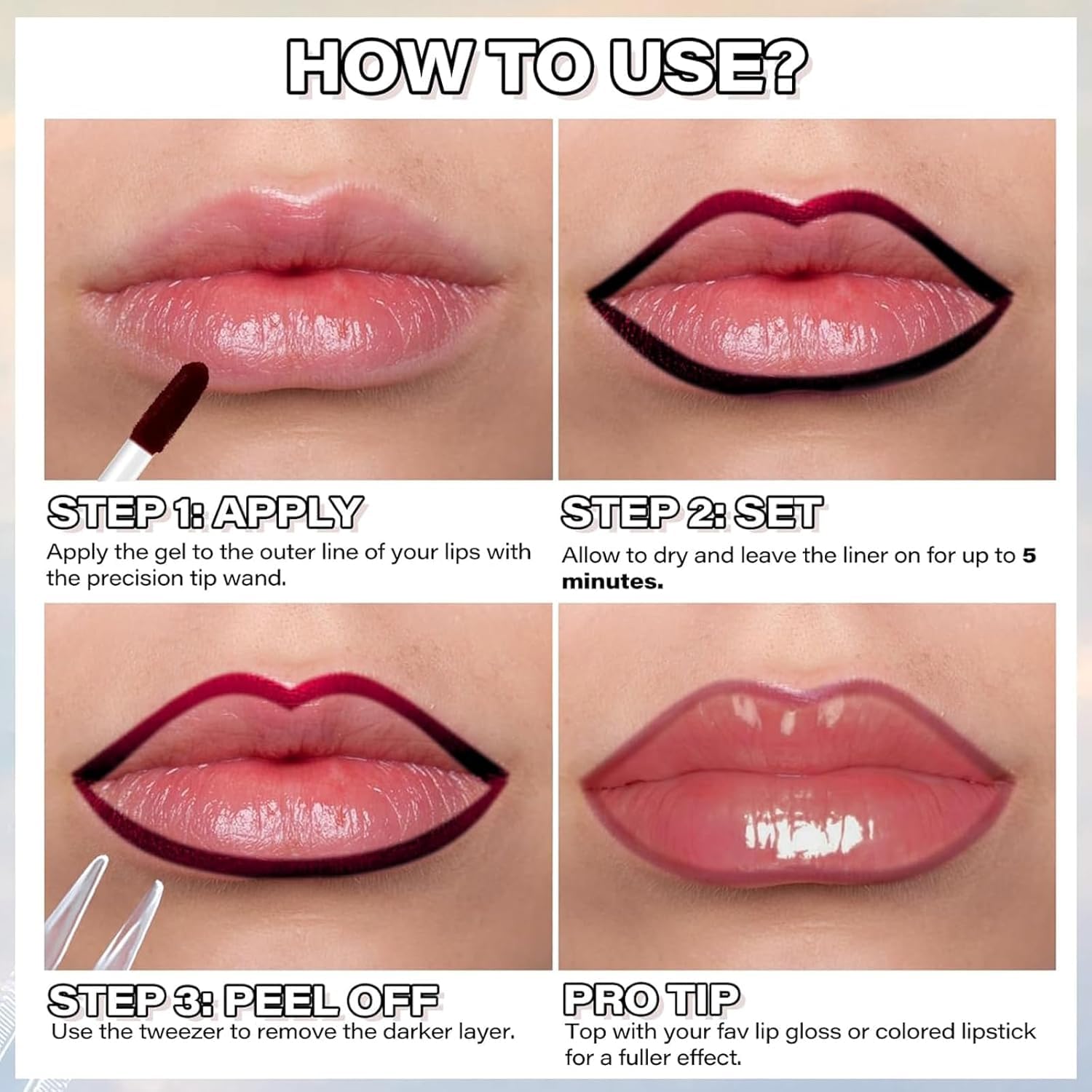 Aseawave lip liner being applied on lips shows precise definition