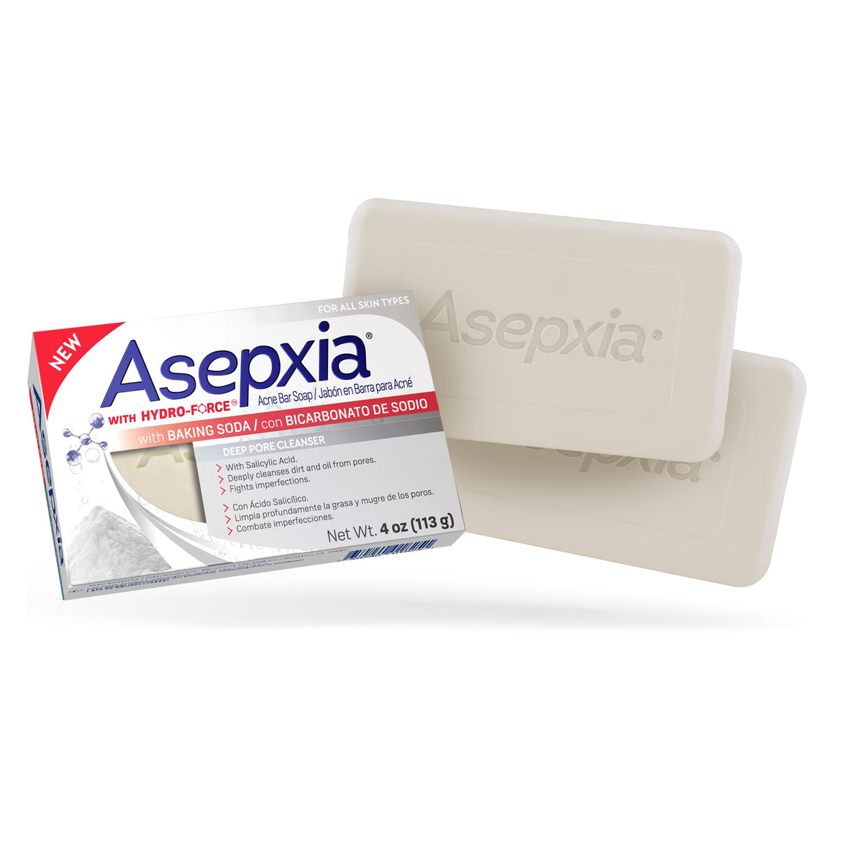 Asepxia acne bar soap with baking soda pack front for a deep cleanse