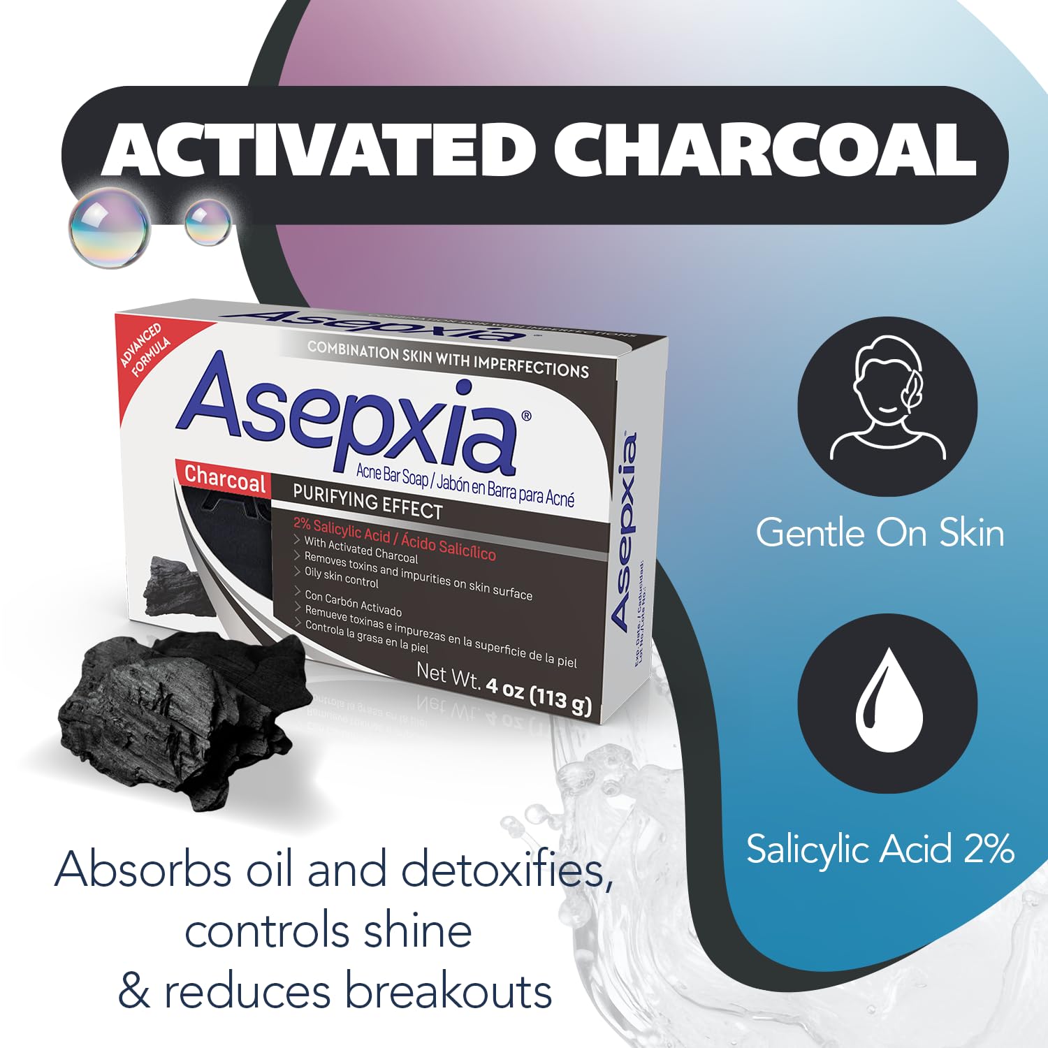 Asepxia bar soap pore cleanse action deep cleans pores.
