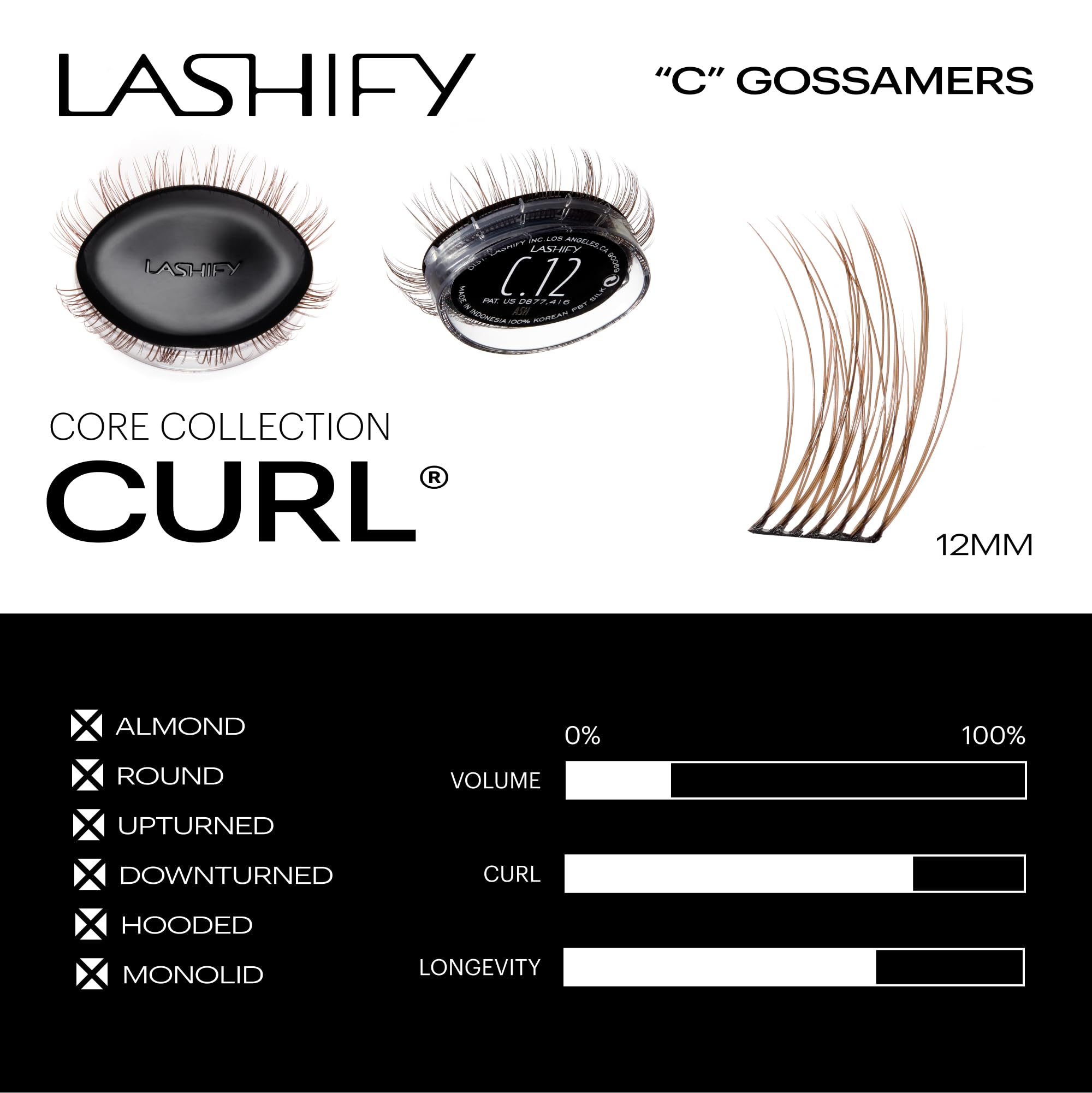 12mm Ash Gossamer lashes deliver lightweight curl and length.