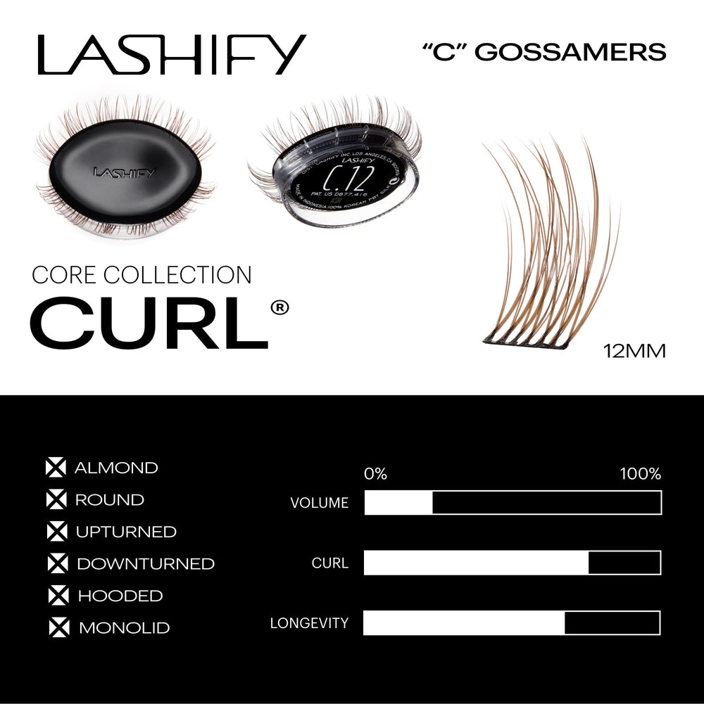 12mm Ash Gossamer lashes deliver lightweight curl and length.