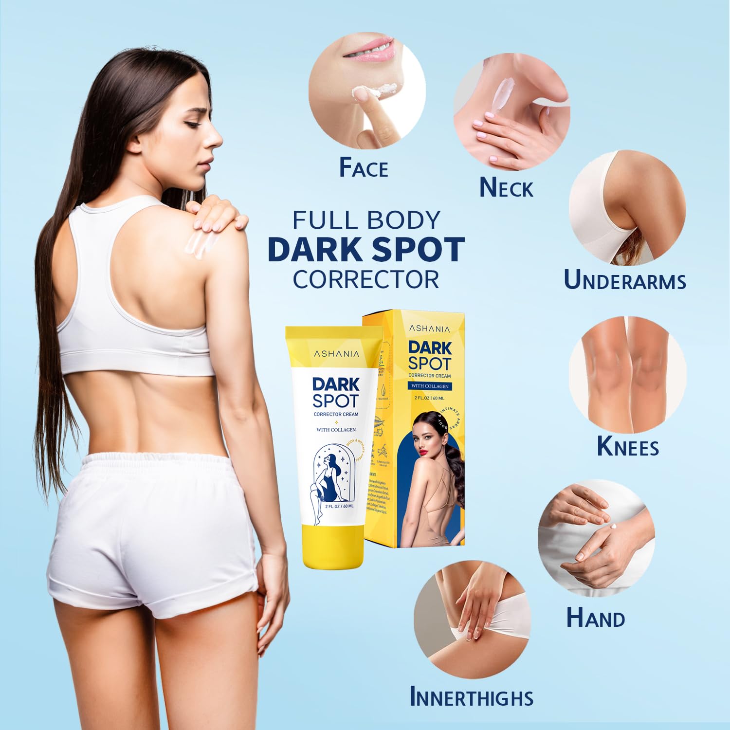 Ashania Dark Spot Remover body cream swirl demonstrating multi-area treatment.