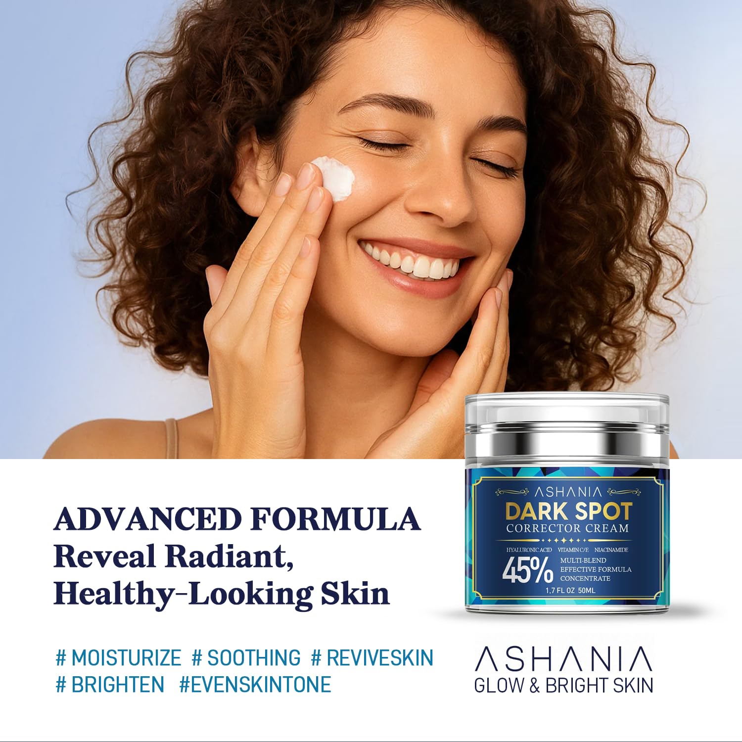 Ashania Dark Spot Remover serum application demonstrates targeted spot treatment.